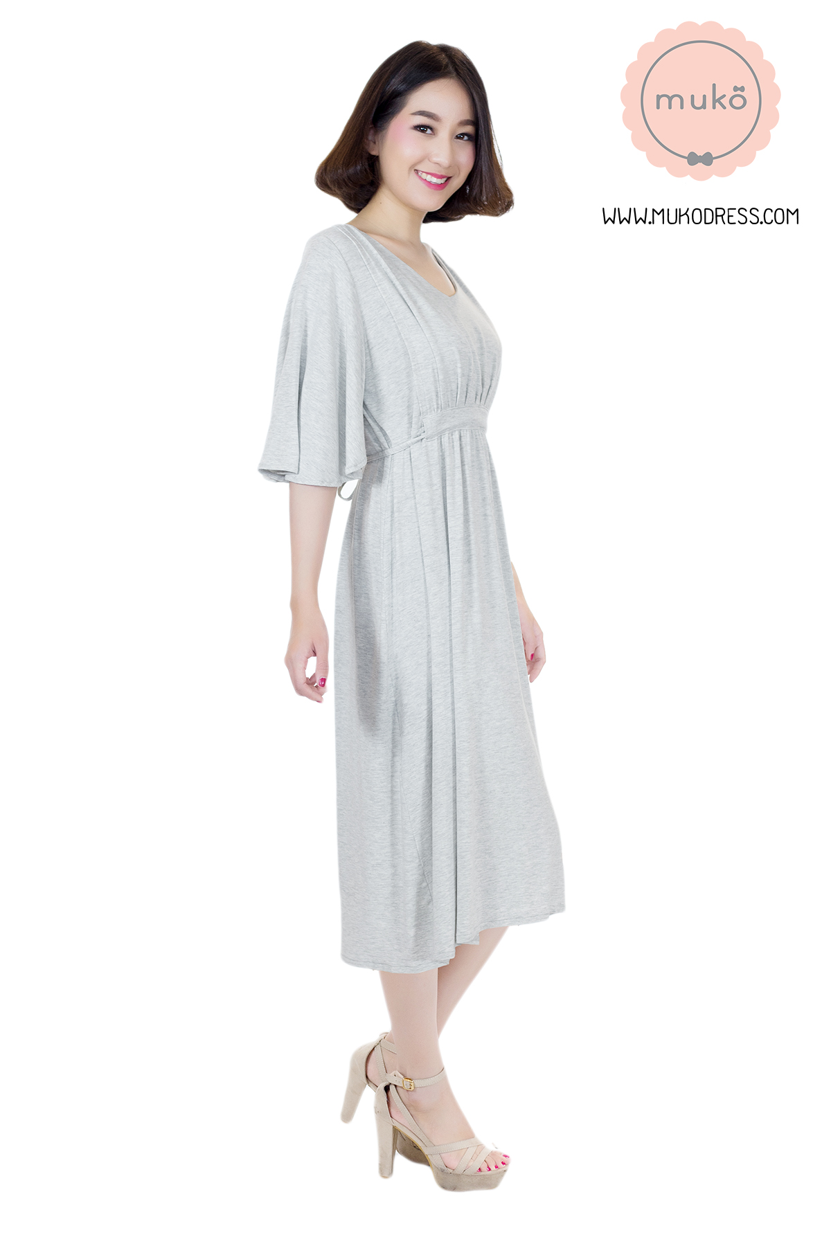 Muko BlueBell ชุดคลุมท้อง ชุดเปิดให้นม DR20-003 เทาอ่อนมาก