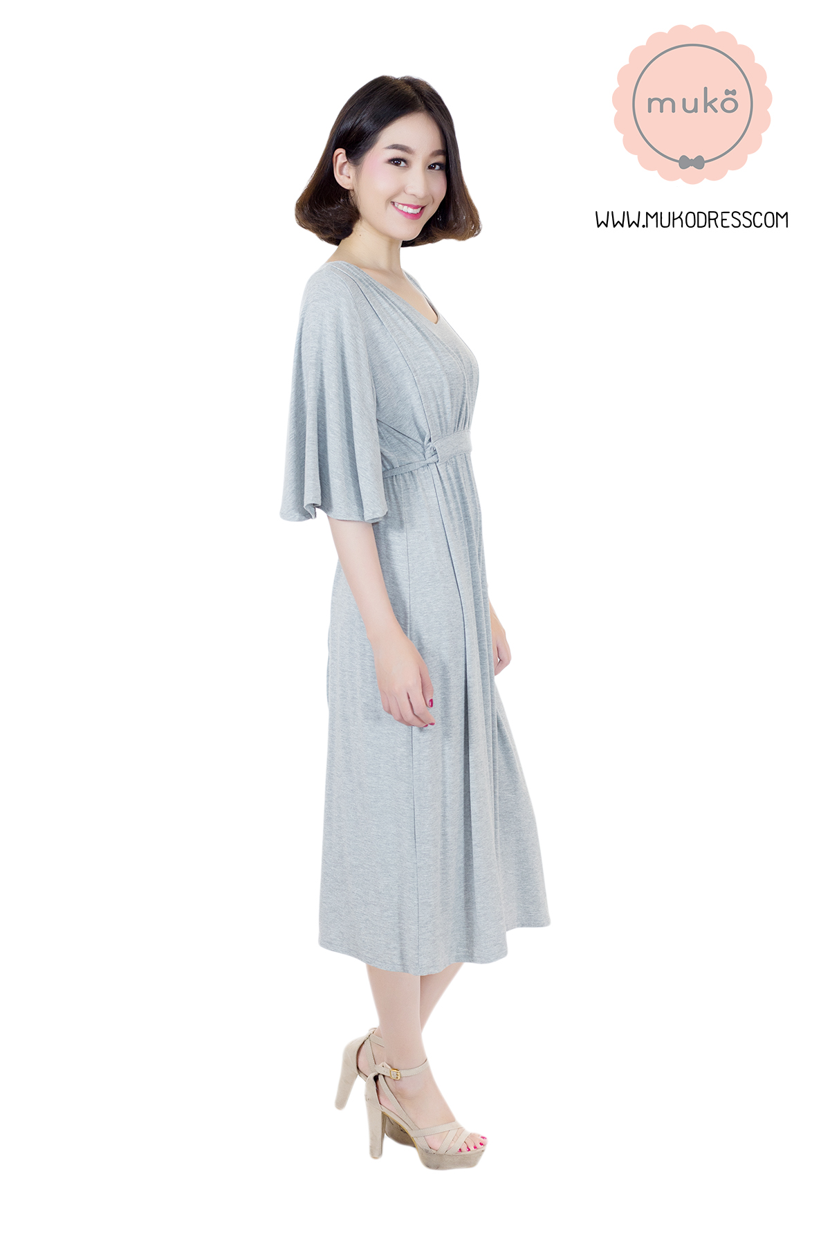 Muko BlueBell ชุดคลุมท้อง ชุดเปิดให้นม DR20-010 เทาอ่อน