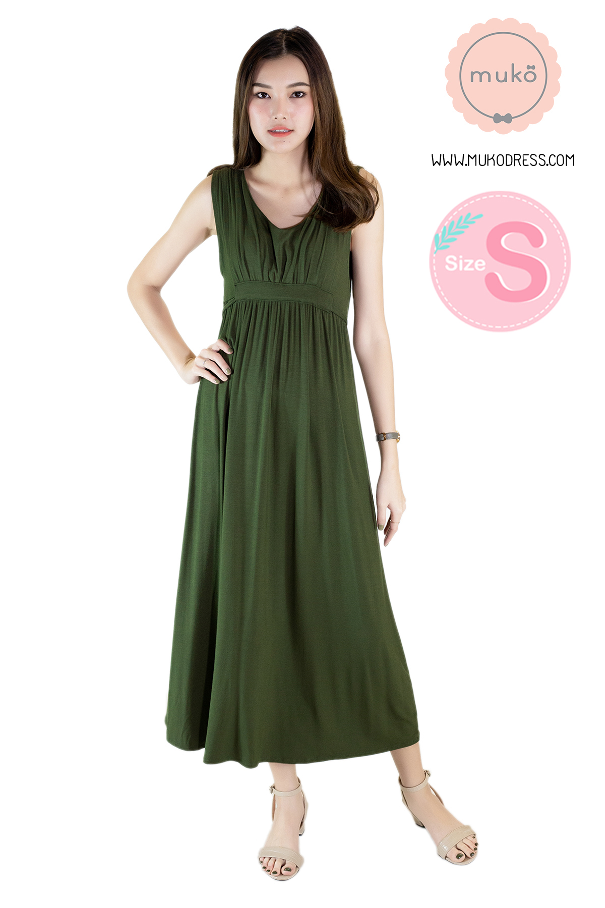 Muko Brownie เดรสให้นม คลุมท้อง size s MR02-023 เขียวขี้ม้า Muko Brownie เดรสให้นม คลุมท้อง size s MR02-023 เขียวขี้ม้า