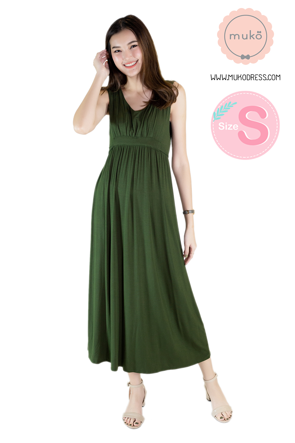 Muko Brownie เดรสให้นม คลุมท้อง size s MR02-023 เขียวขี้ม้า Muko Brownie เดรสให้นม คลุมท้อง size s MR02-023 เขียวขี้ม้า