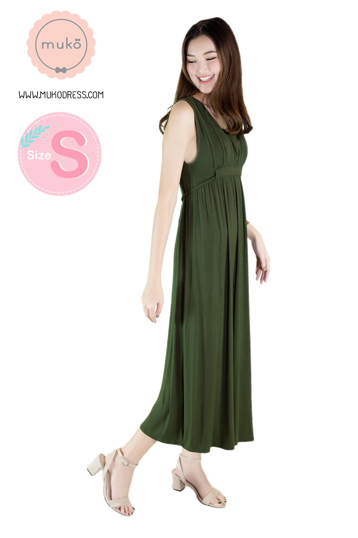 Muko Brownie เดรสให้นม คลุมท้อง size s MR02-023 เขียวขี้ม้า Muko Brownie เดรสให้นม คลุมท้อง size s MR02-023 เขียวขี้ม้า