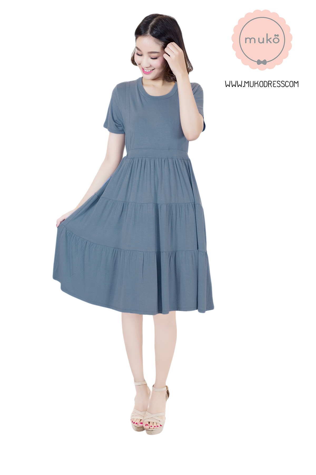 Muko Bello Betty เดรสให้นม คลุมท้อง DR02-012 ฟ้าคราม Muko Bello Betty เดรสให้นม คลุมท้อง DR02-012 ฟ้าคราม