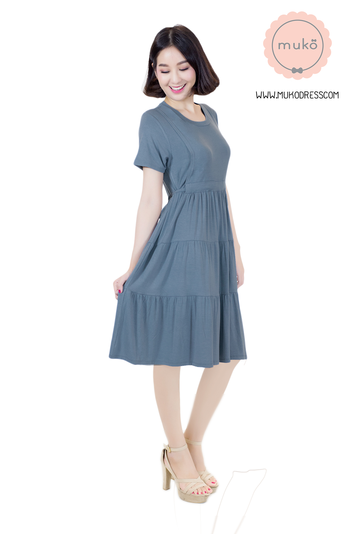 Muko Bello Betty เดรสให้นม คลุมท้อง DR02-012 ฟ้าคราม Muko Bello Betty เดรสให้นม คลุมท้อง DR02-012 ฟ้าคราม
