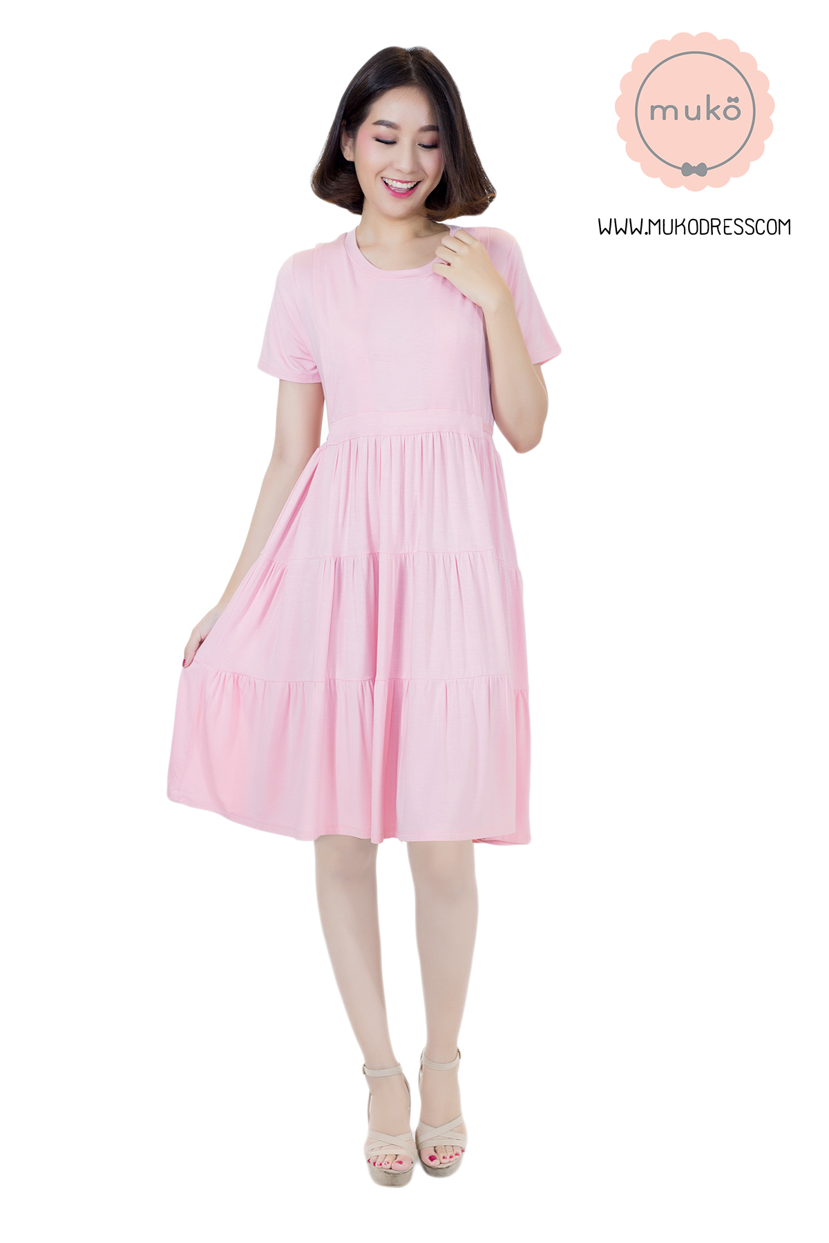 Muko Bello Betty เดรสให้นม คลุมท้อง DR02-013 ชมพูนม Muko Bello Betty เดรสให้นม คลุมท้อง DR02-013 ชมพูนม