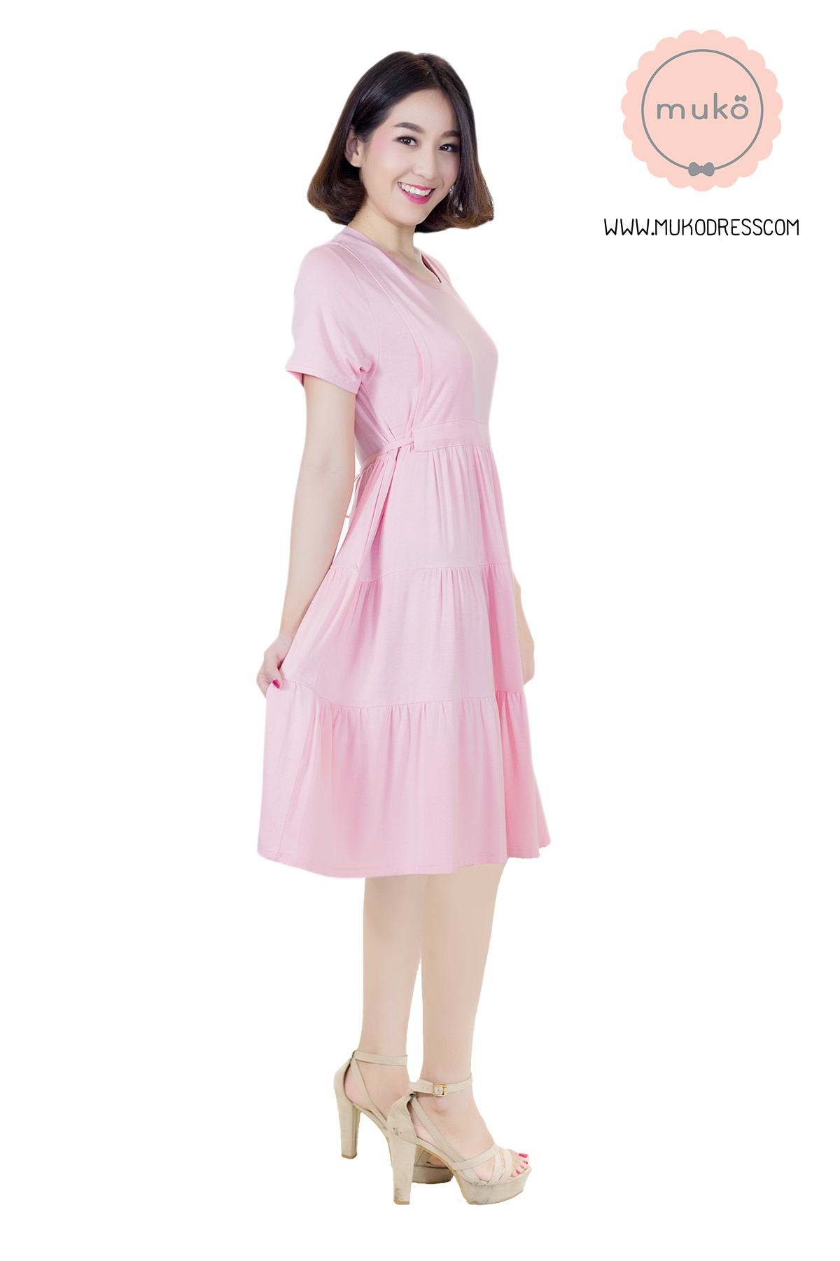 Muko Bello Betty เดรสให้นม คลุมท้อง DR02-013 ชมพูนม Muko Bello Betty เดรสให้นม คลุมท้อง DR02-013 ชมพูนม