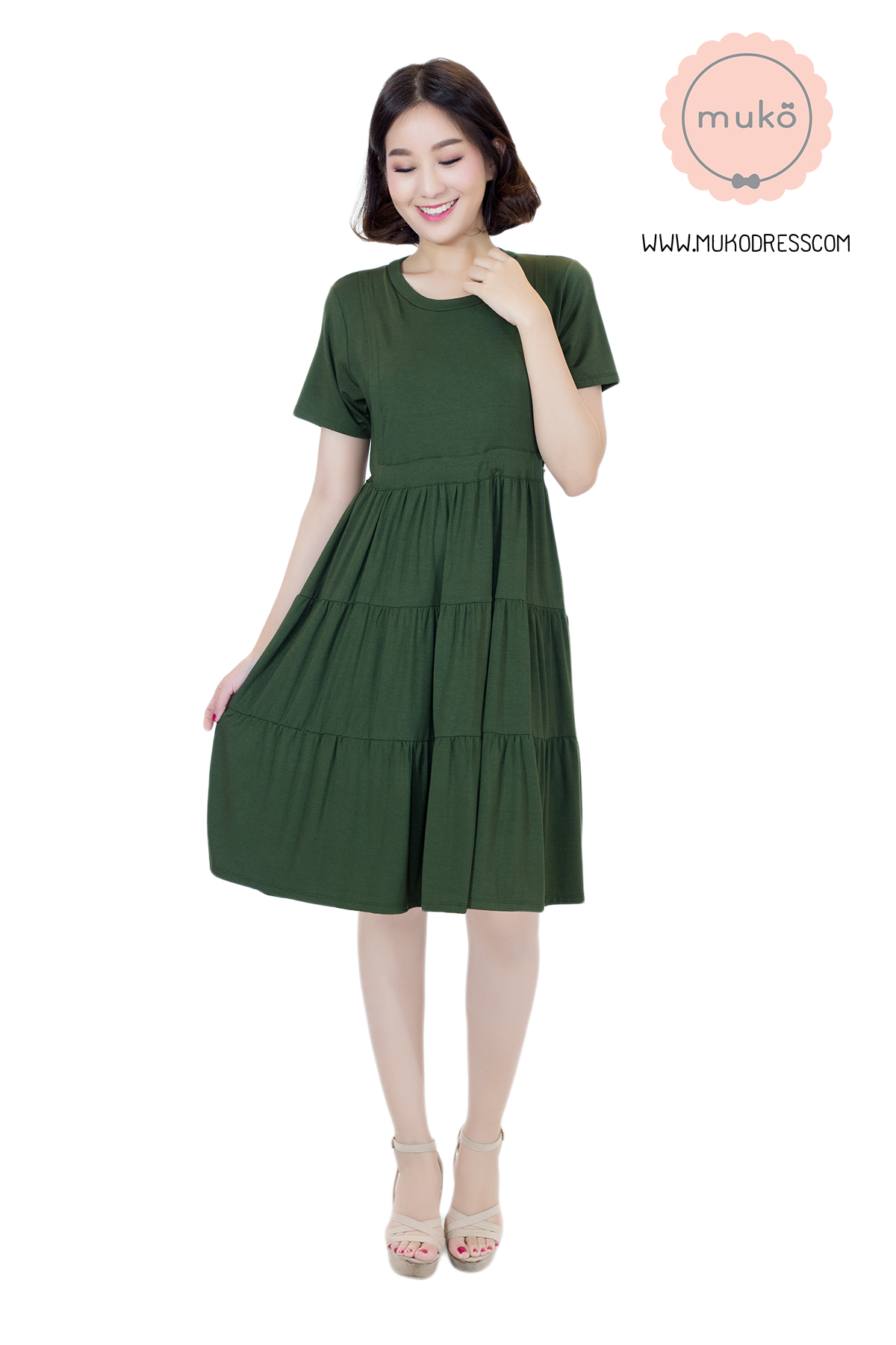Muko Bello Betty เดรสให้นม คลุมท้อง DR02-014 เขียวขี้ม้า Muko Bello Betty เดรสให้นม คลุมท้อง DR02-014 เขียวขี้ม้า