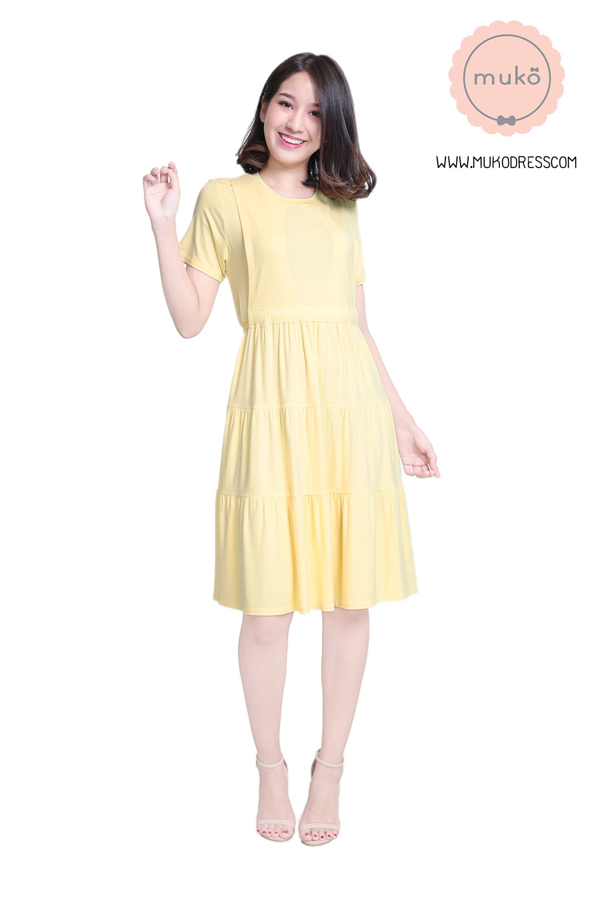 Muko Bello Betty เดรสให้นม คลุมท้อง DR02-015 เหลืองนม Muko Bello Betty เดรสให้นม คลุมท้อง DR02-015 เหลืองนม