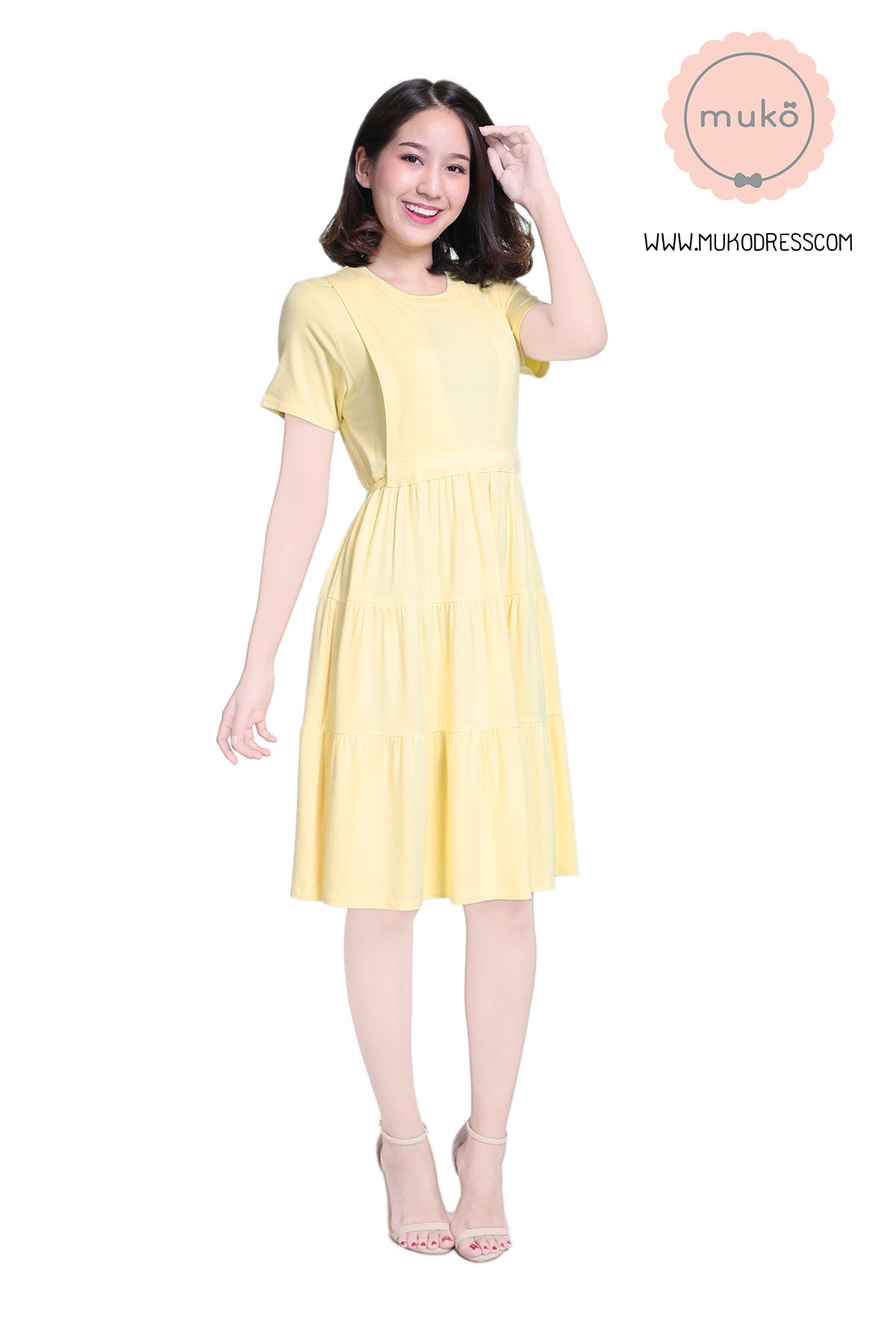 Muko Bello Betty เดรสให้นม คลุมท้อง DR02-015 เหลืองนม Muko Bello Betty เดรสให้นม คลุมท้อง DR02-015 เหลืองนม