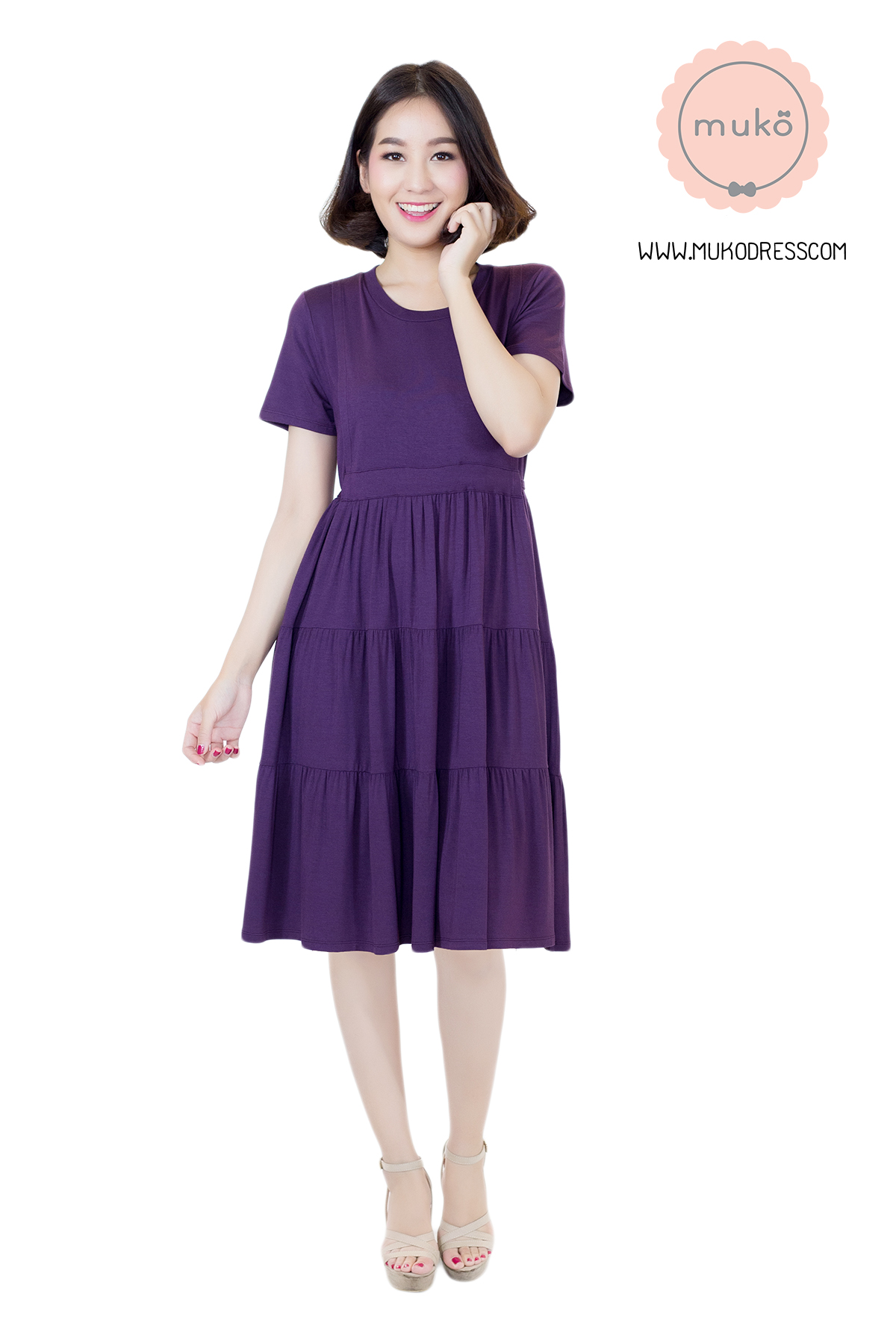 Muko Bello Betty เดรสให้นม คลุมท้อง DR02-016 ม่วงเข้ม