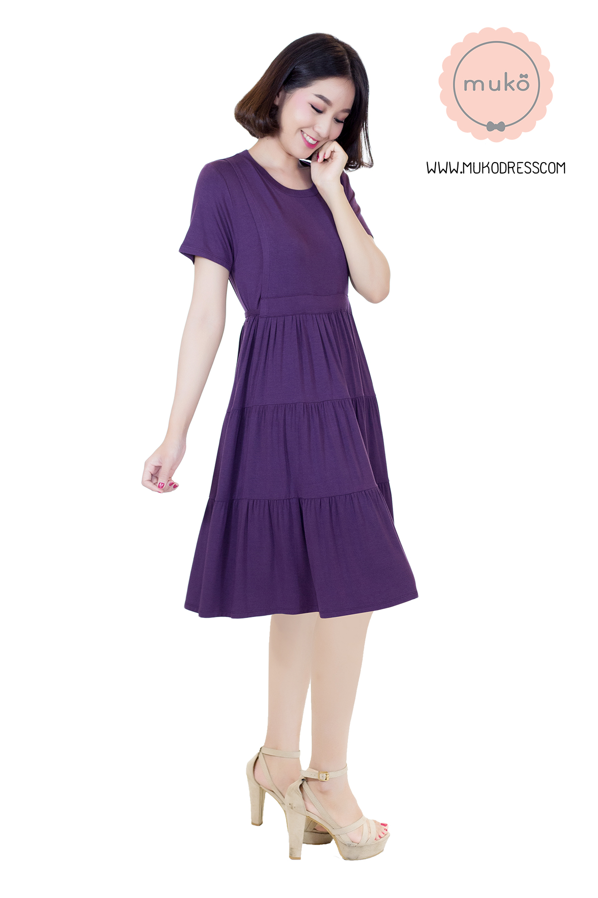 Muko Bello Betty เดรสให้นม คลุมท้อง DR02-016 ม่วงเข้ม