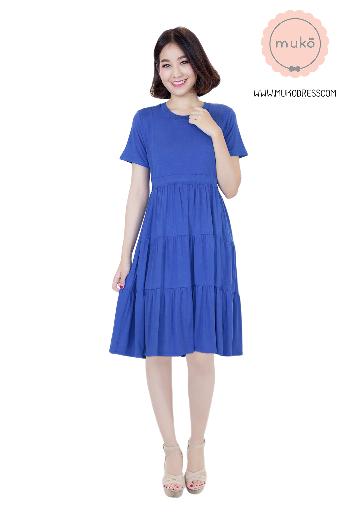 Muko Bello Betty เดรสให้นม คลุมท้อง DR02-017 น้ำเงิน Muko Bello Betty เดรสให้นม คลุมท้อง DR02-017 น้ำเงิน