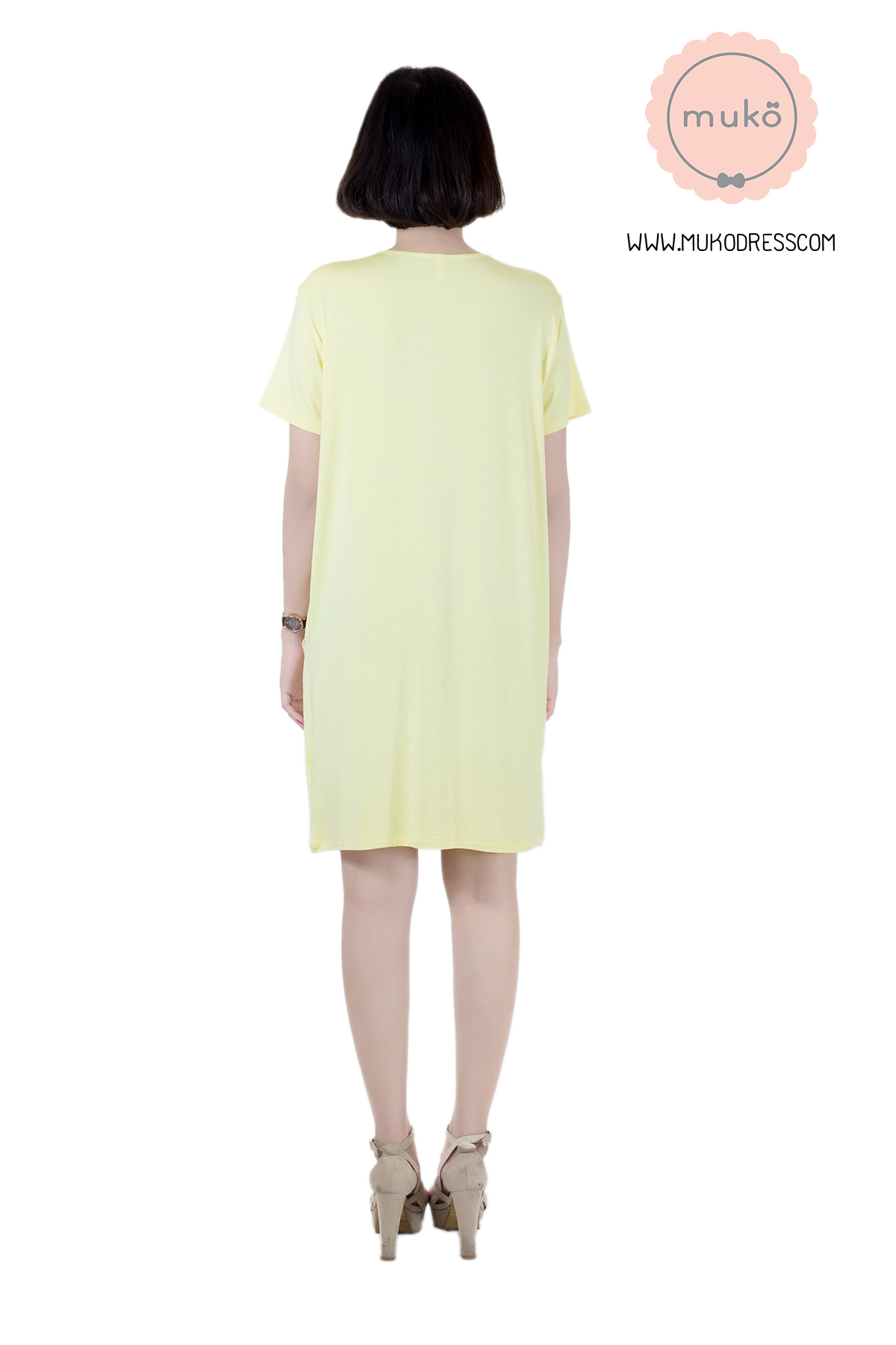 Muko Shilin เดรสให้นม คลุมท้อง  DR12-013 สีเหลืองนม