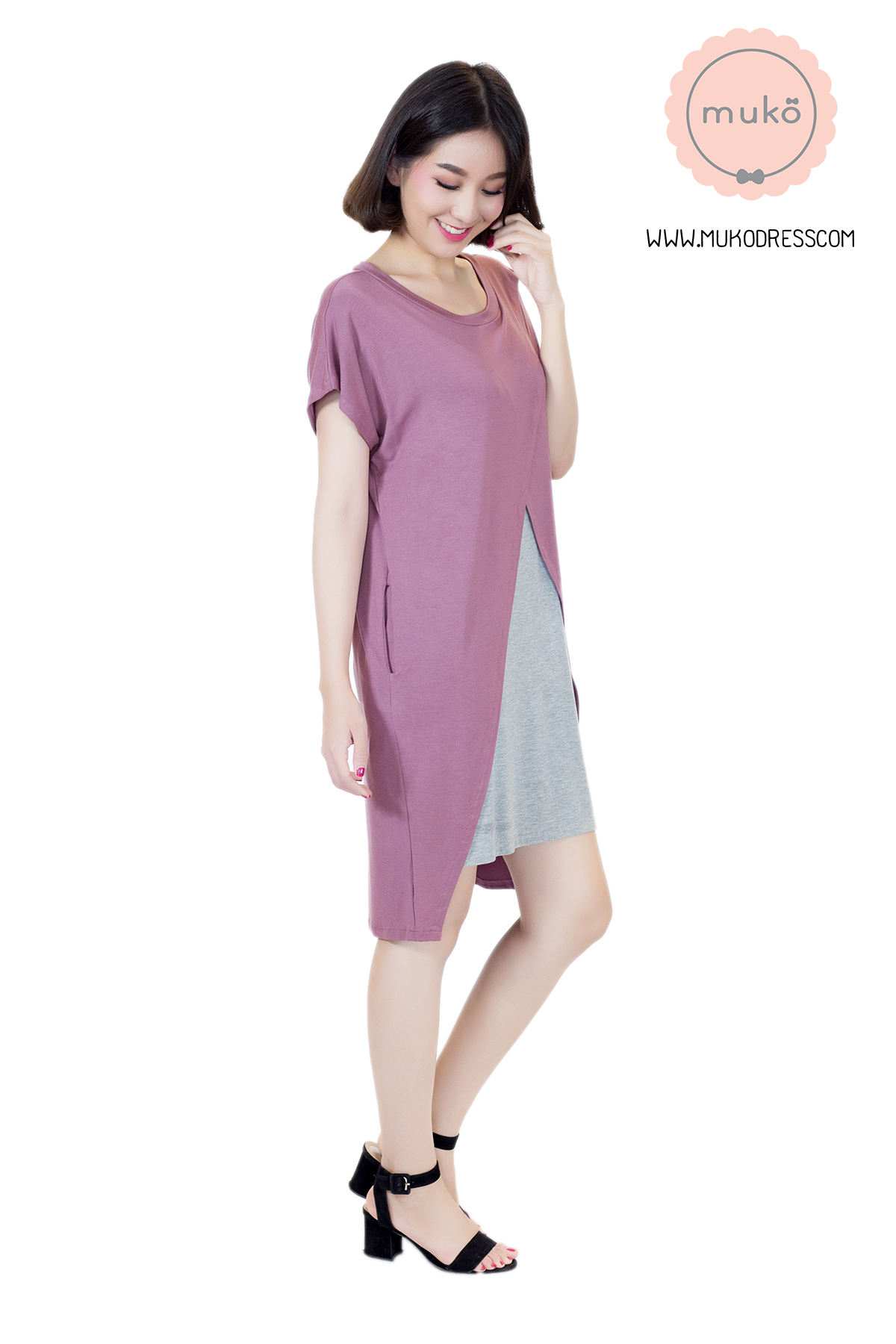 Muko Buttercup ชุดให้นม คลุมท้อง DR16-019 กะปิ-เทาอ่อน Muko Buttercup ชุดให้นม คลุมท้อง DR16-019 กะปิ-เทาอ่อน