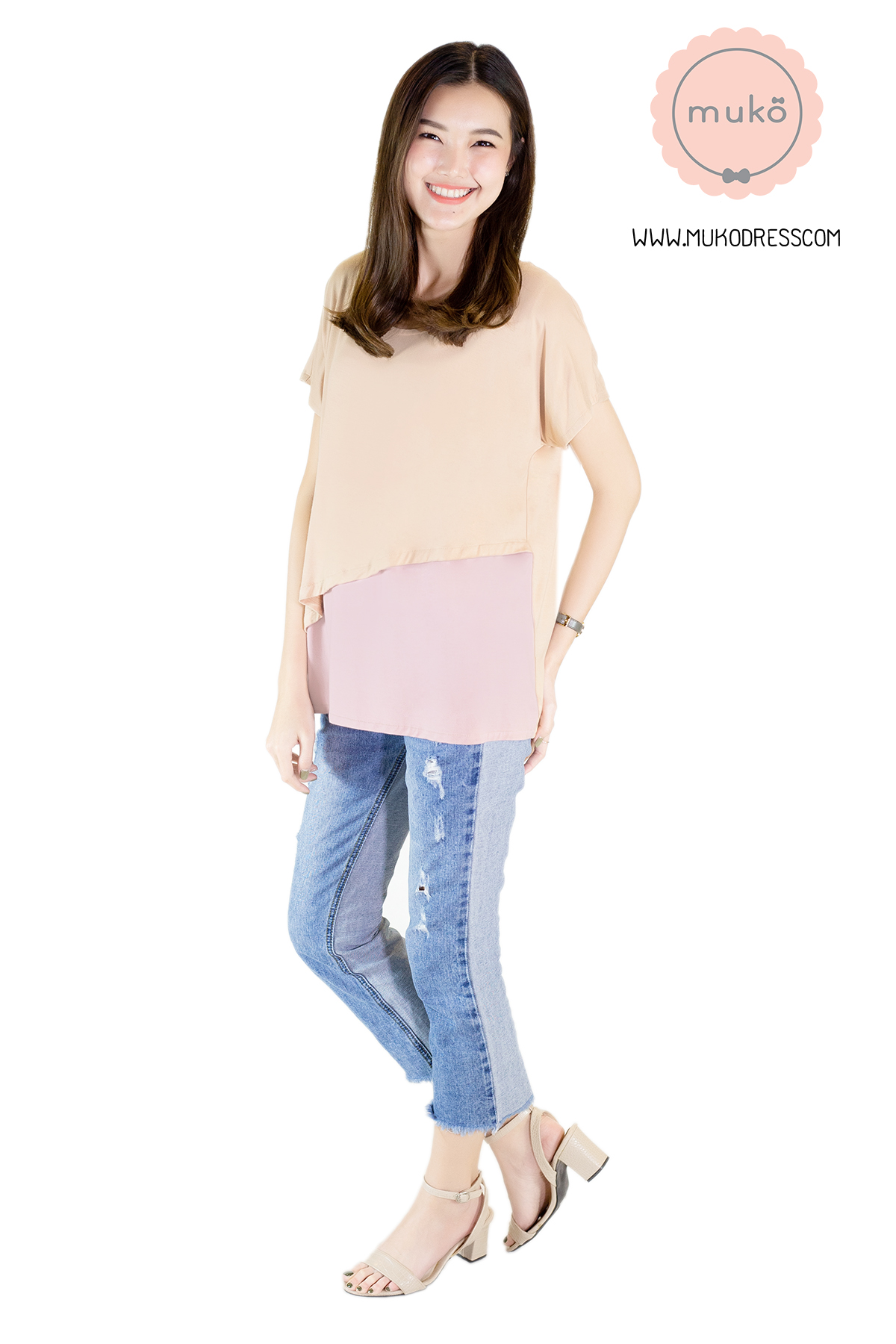 Muko MiLa เสื้อให้นม  TC12-043 ครีม-นู๊ด