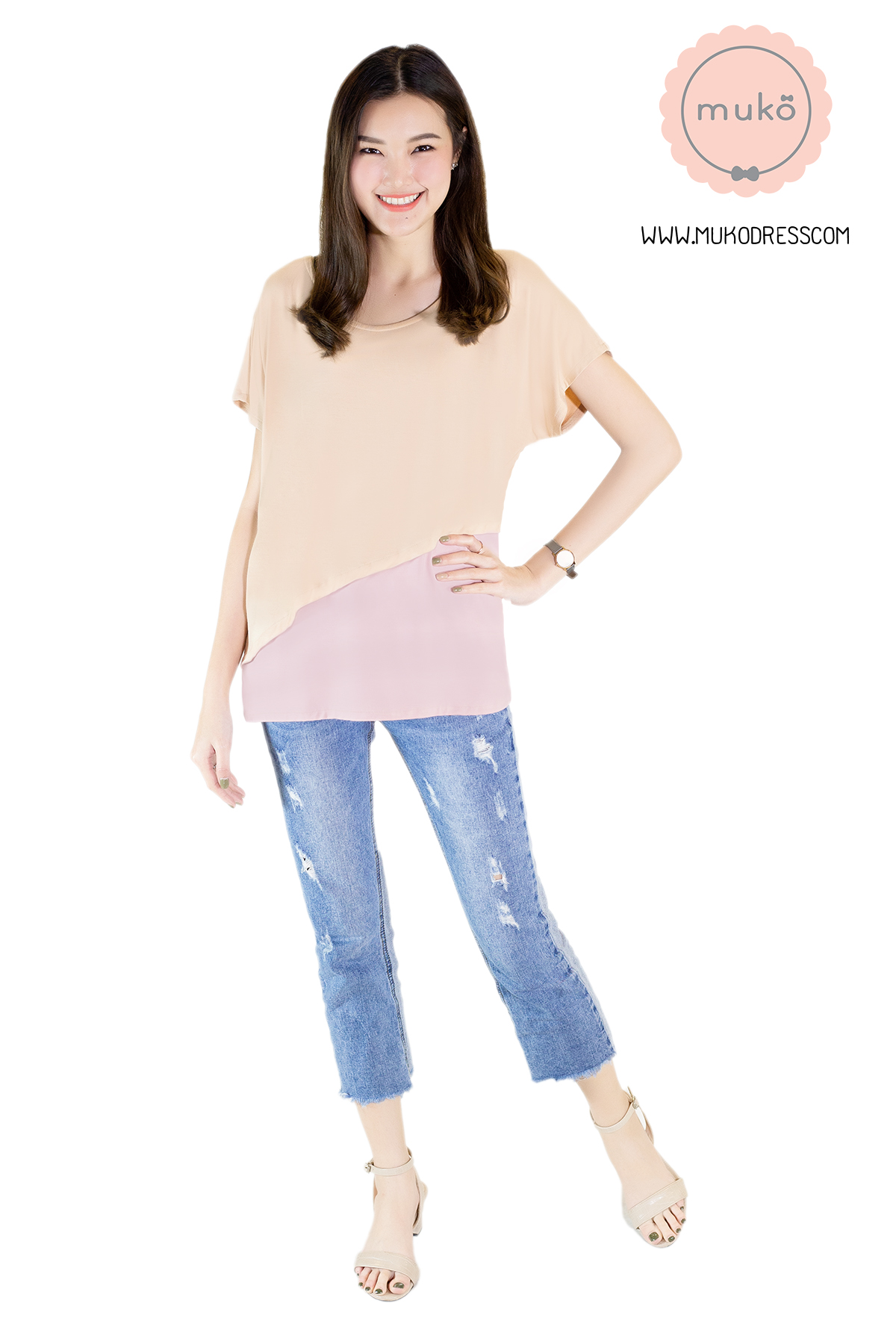 Muko MiLa เสื้อให้นม  TC12-043 ครีม-นู๊ด