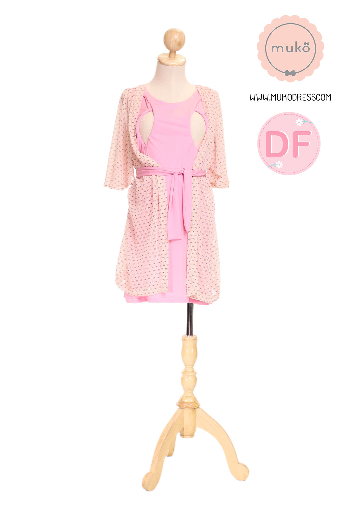 Muko Bella Rose เดรสให้นม คลุมท้อง DP04-014DF ชมพูโบว์