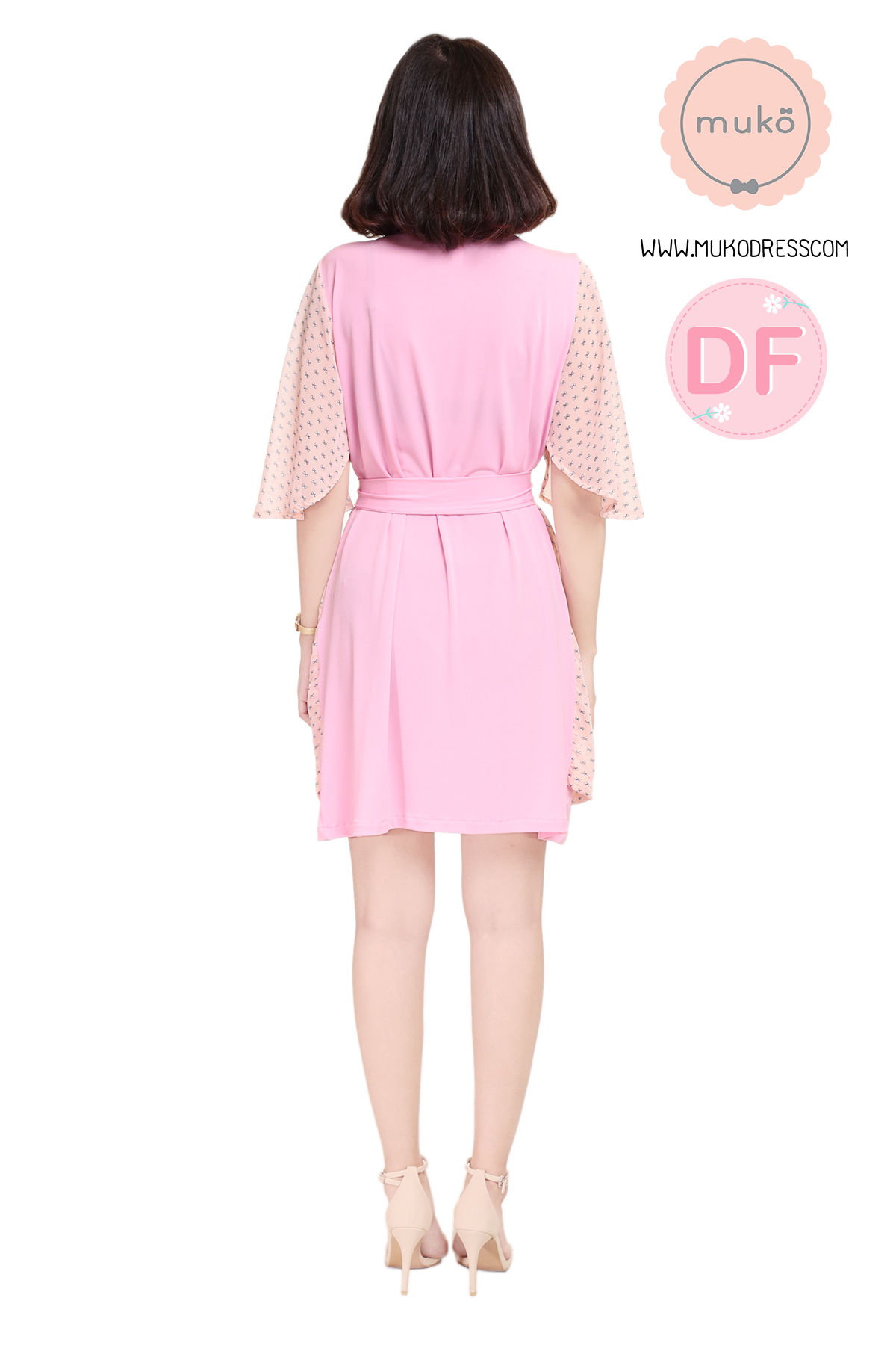 Muko Bella Rose เดรสให้นม คลุมท้อง DP04-014DF ชมพูโบว์