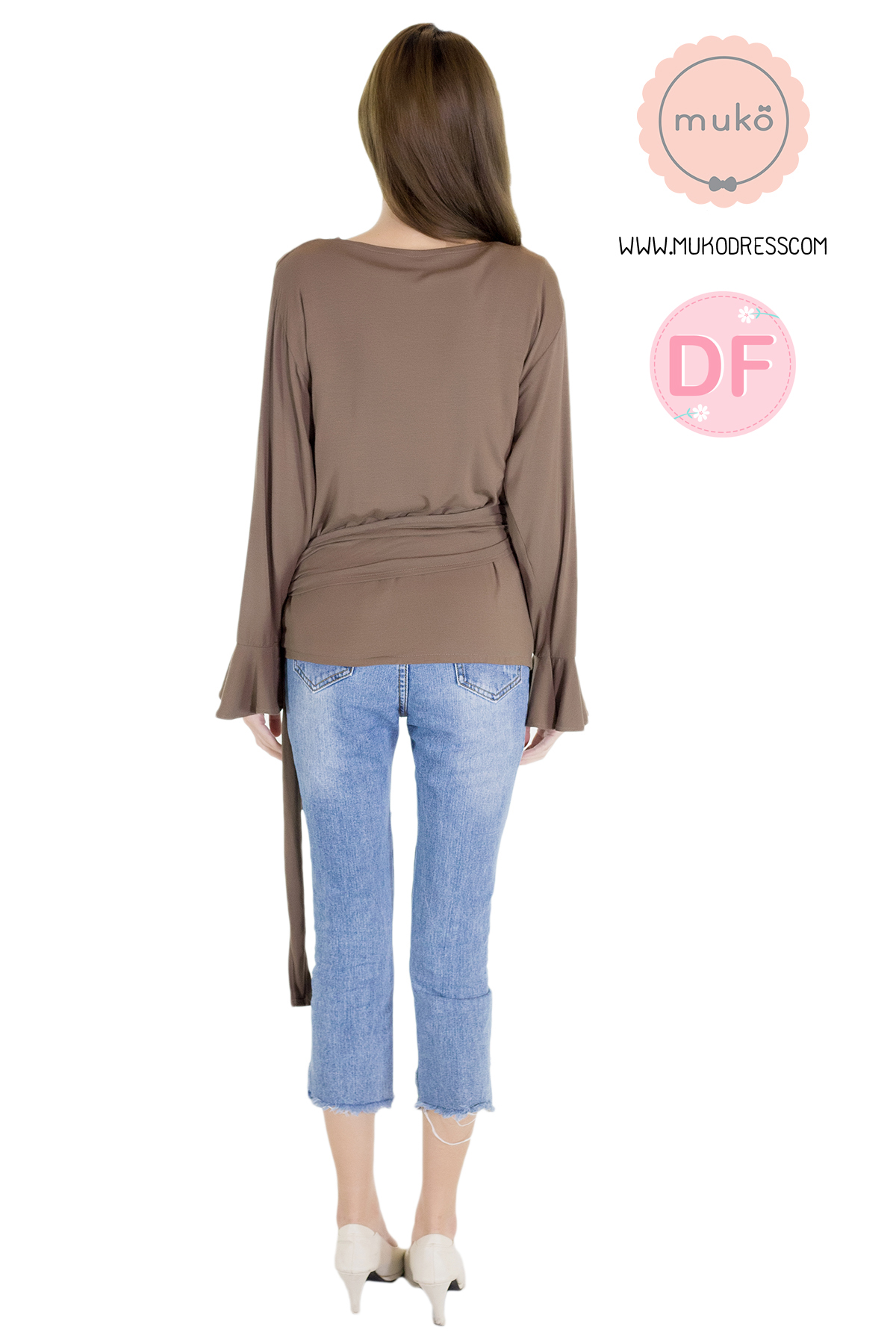 Muko Aubree Cardigan เสื้อคลุมผ้าคอตตอนยืดญี่ปุ่น AB07-005DF สีน้ำตาล Muko Aubree Cardigan เสื้อคลุมผ้าคอตตอนยืดญี่ปุ่น AB07-005DF สีน้ำตาล