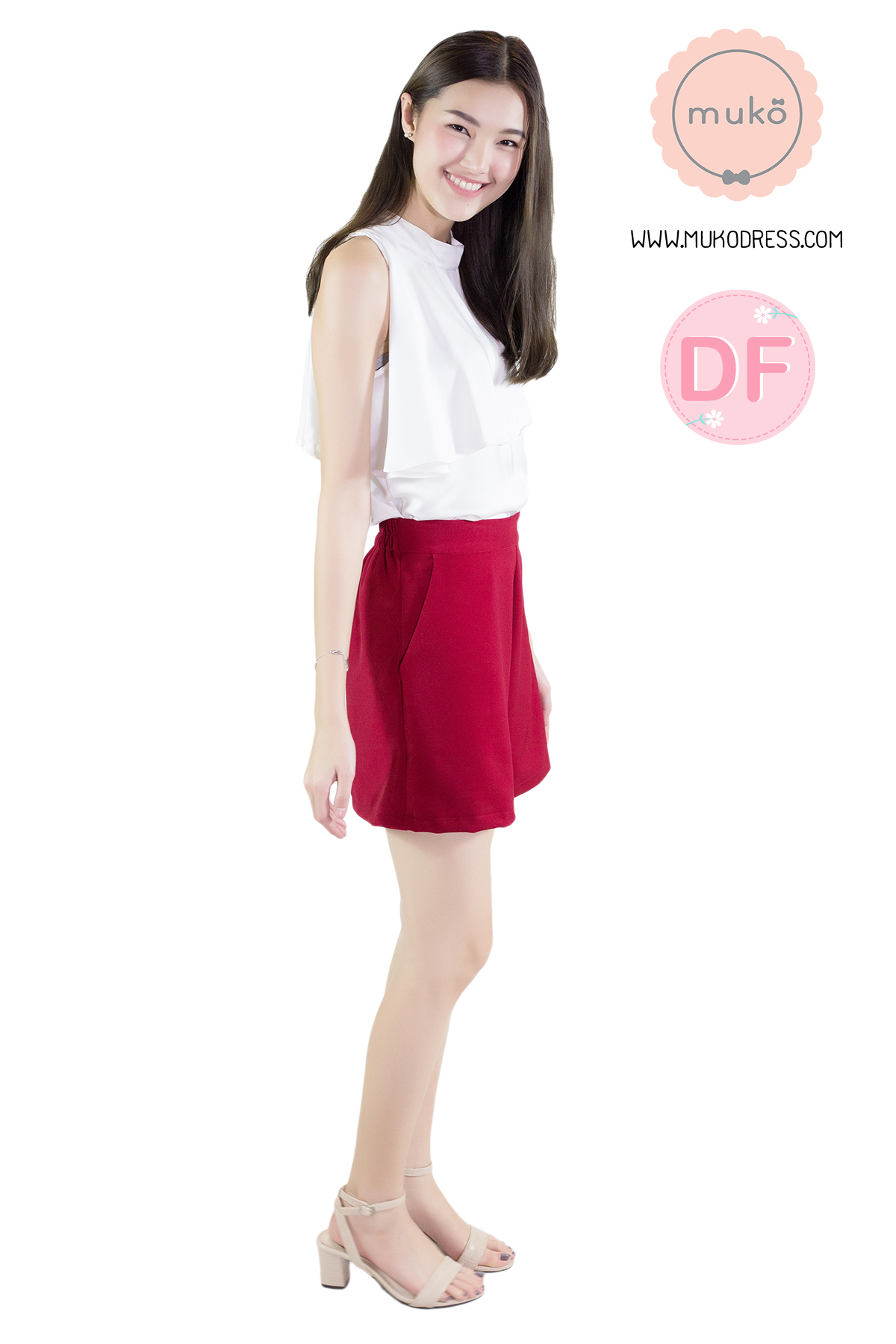 Muko Elle กางเกงขาสั้นตรง ( หลังคลอด ) BS01-009M DF สีแดง Muko Elle กางเกงขาสั้นตรง ( หลังคลอด ) BS01-009M DF สีแดง