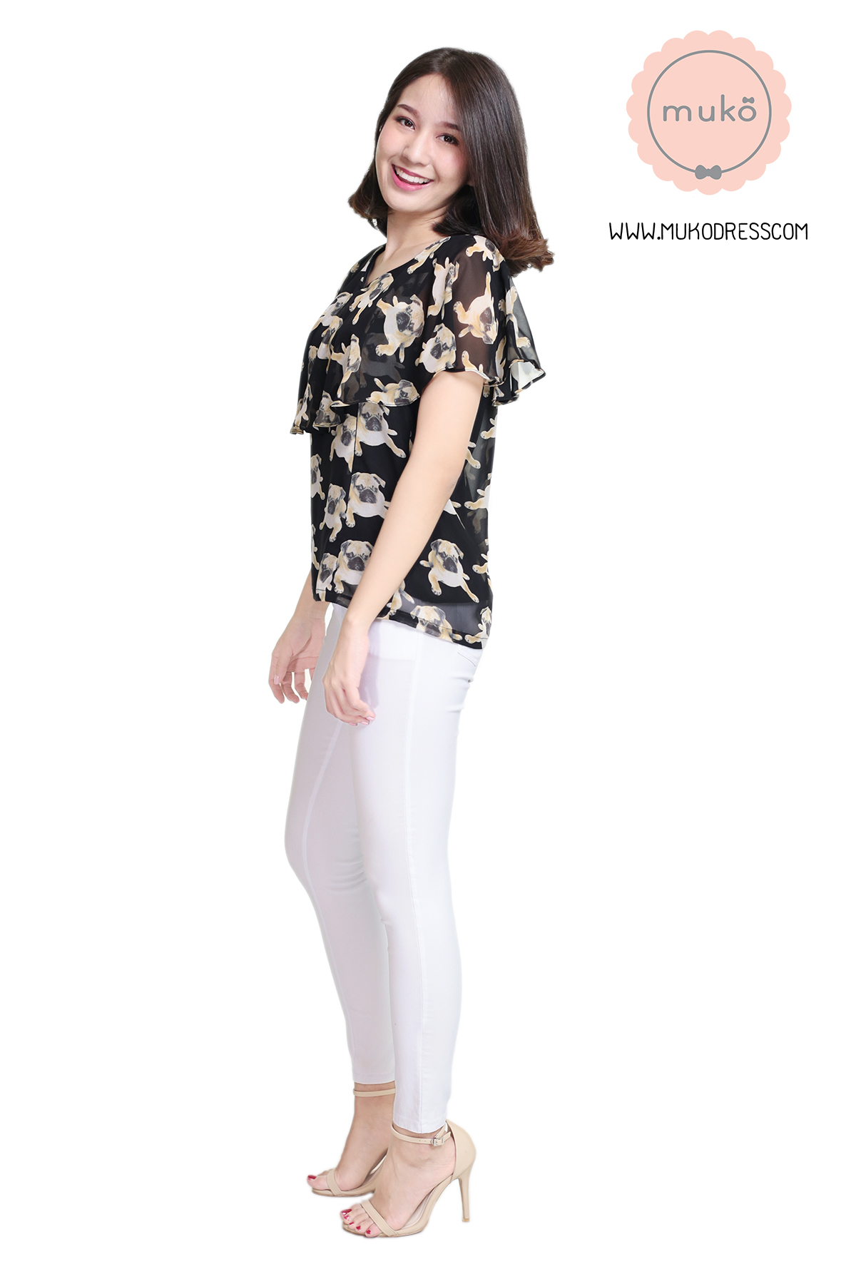 Muko Emma  เสื้อให้นม คลุมท้อง BSL03-013 ดำลายหมา***(3ชุด1,200.-/6ชุด1,900.-)