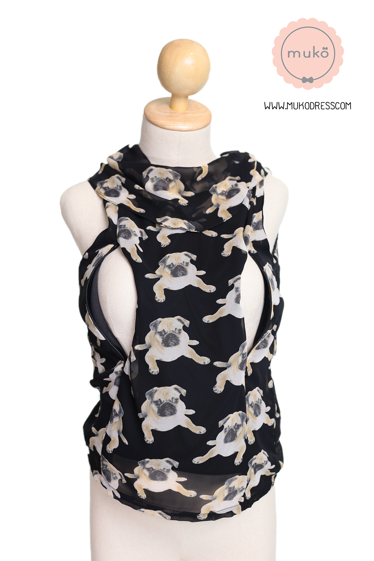 Muko Emma  เสื้อให้นม คลุมท้อง BSL03-013 ดำลายหมา***(3ชุด1,200.-/6ชุด1,900.-)