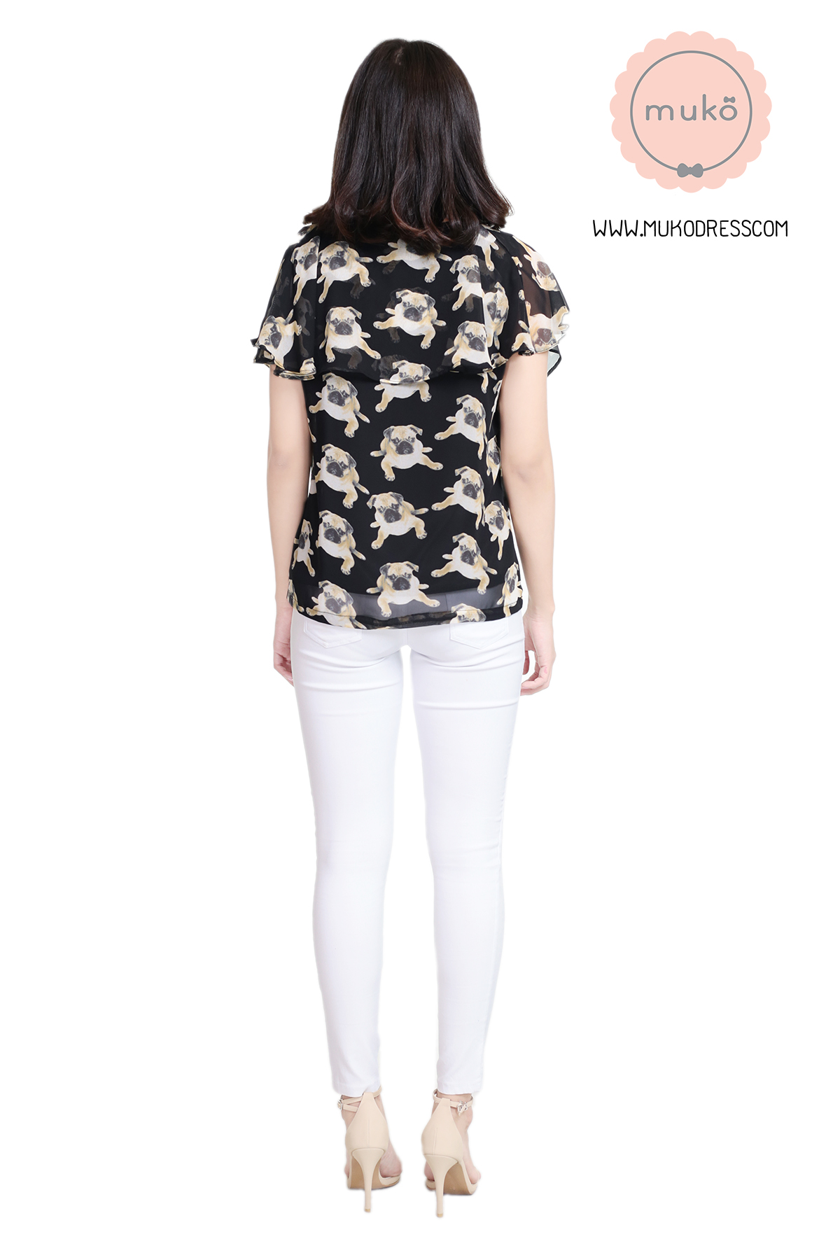 Muko Emma  เสื้อให้นม คลุมท้อง BSL03-013 ดำลายหมา***(3ชุด1,200.-/6ชุด1,900.-)