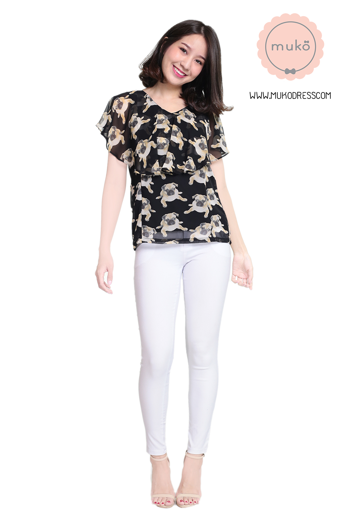 Muko Emma  เสื้อให้นม คลุมท้อง BSL03-013 ดำลายหมา***(3ชุด1,200.-/6ชุด1,900.-)