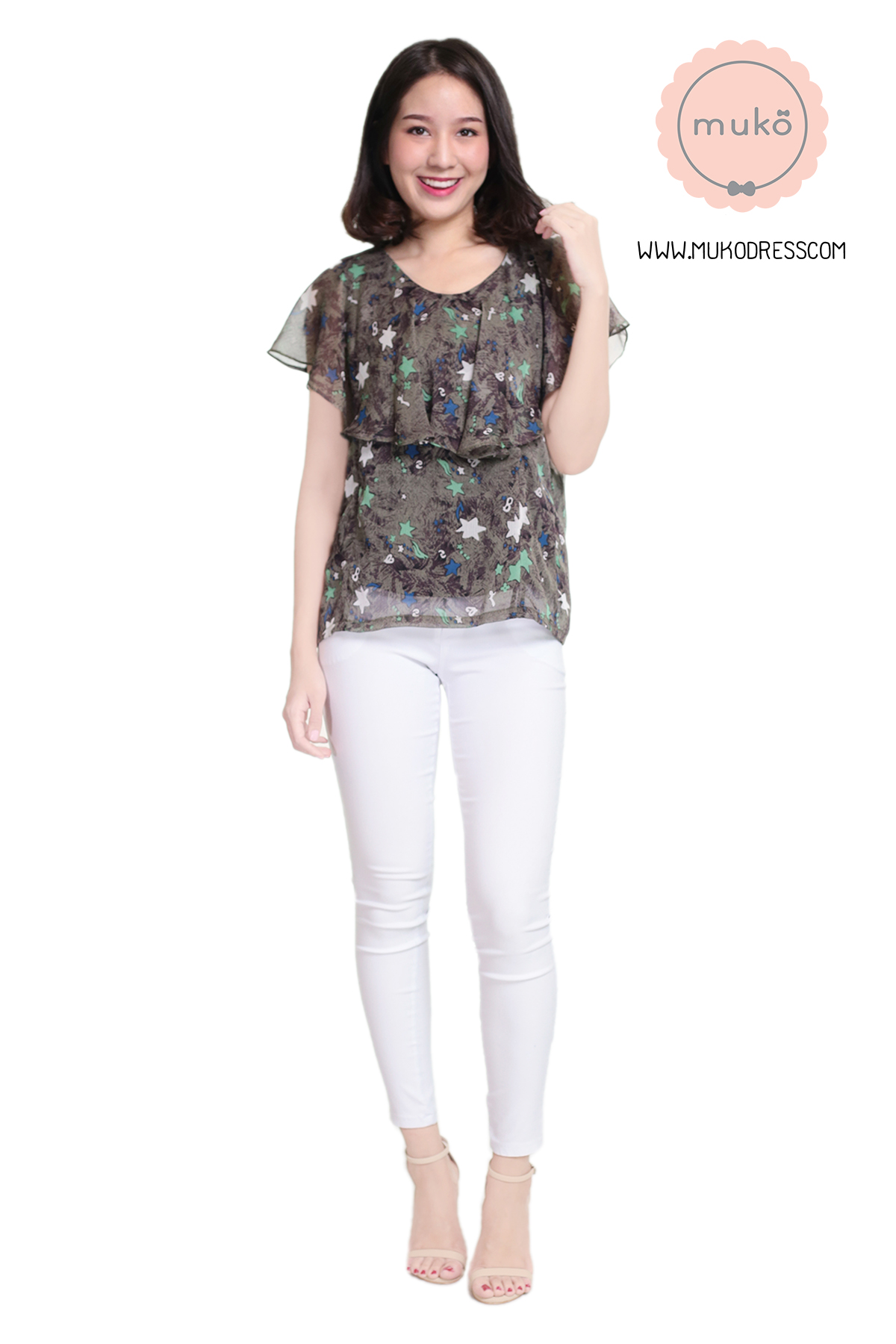 Muko Emma  เสื้อให้นม คลุมท้อง BSL03-019 เขียว-ดาว