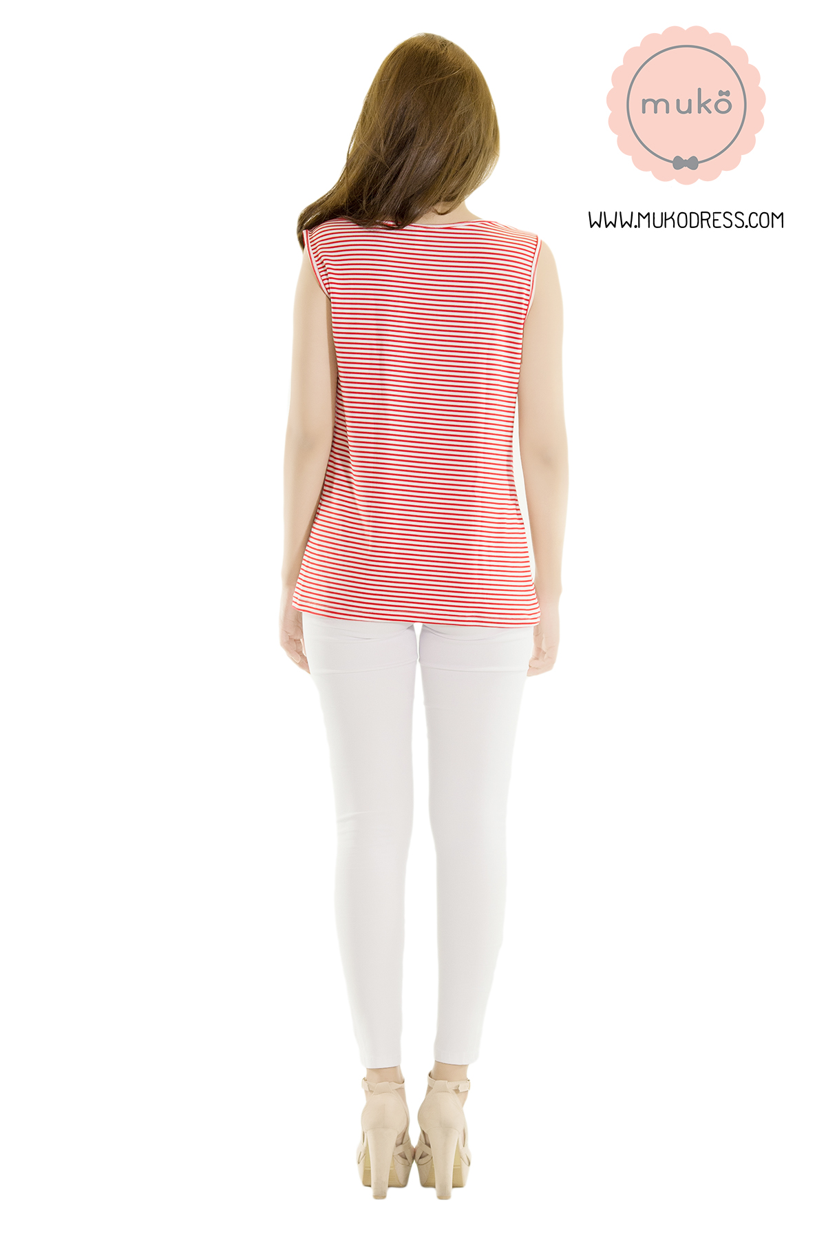 Muko Nicha  เสื้อกล้ามให้นม คลุมท้อง  TC10-001L  ริ้วเเดง