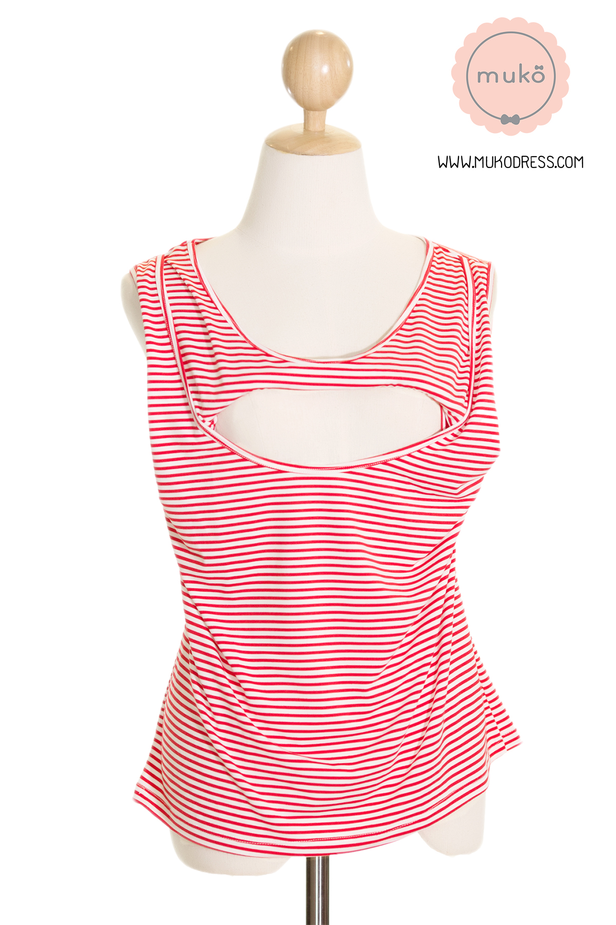 Muko Nicha  เสื้อกล้ามให้นม คลุมท้อง  TC10-001L  ริ้วเเดง