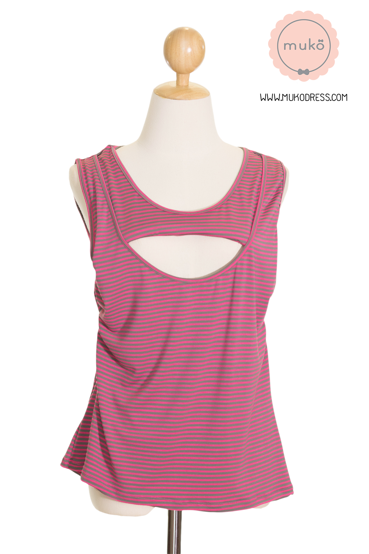 Muko Nicha  เสื้อกล้ามให้นม คลุมท้อง  TC10-002L ริ้วม่วง