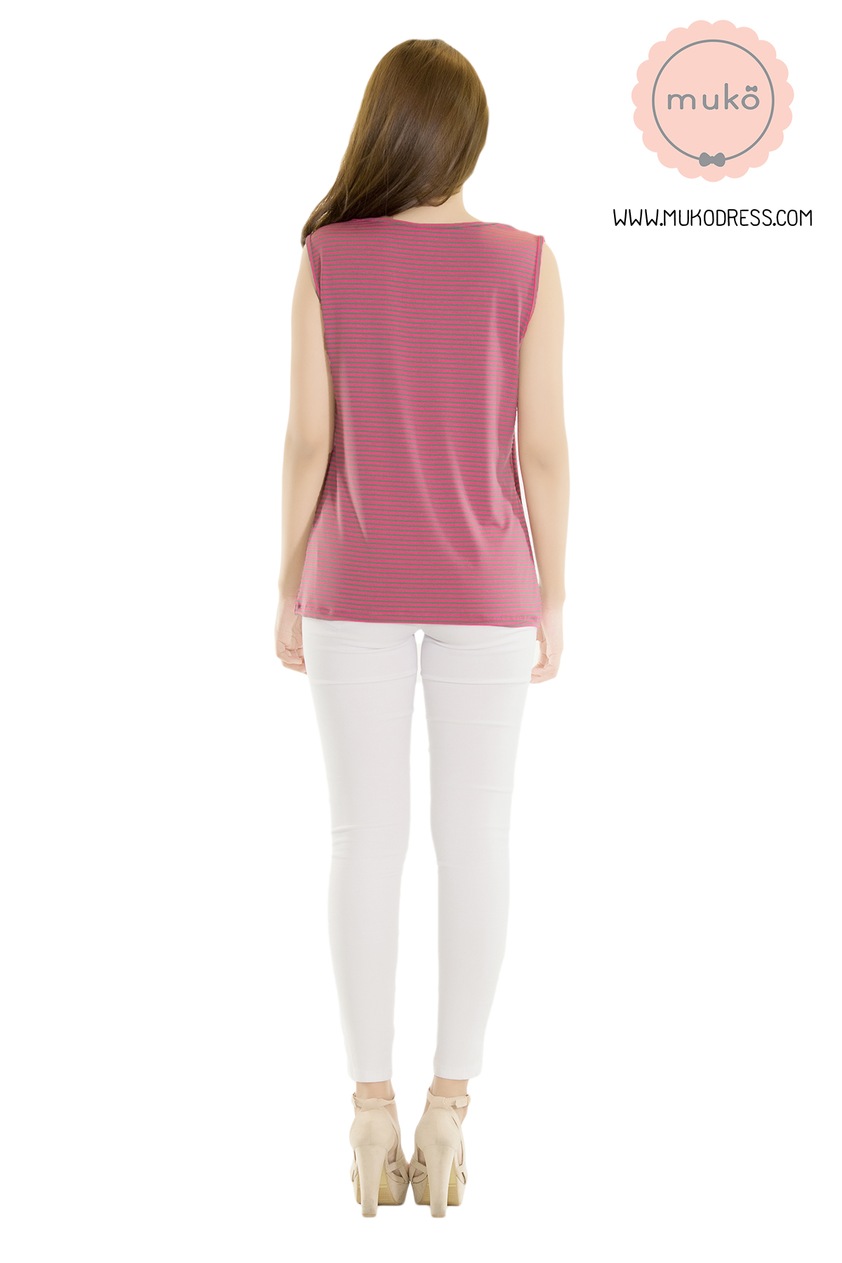 Muko Nicha  เสื้อกล้ามให้นม คลุมท้อง  TC10-002L ริ้วม่วง