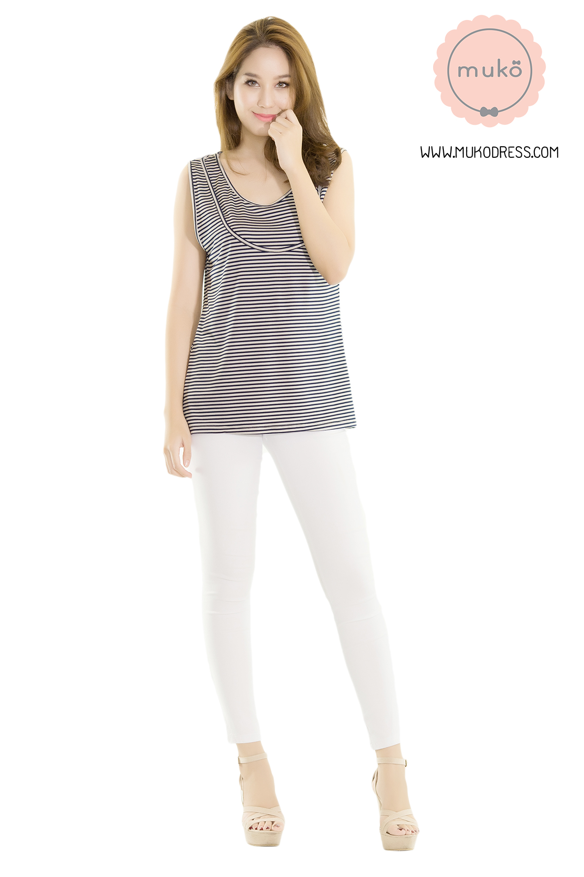 Muko Nicha เสื้อกล้ามให้นม คลุมท้อง  TC10-003L ริ้วดำ