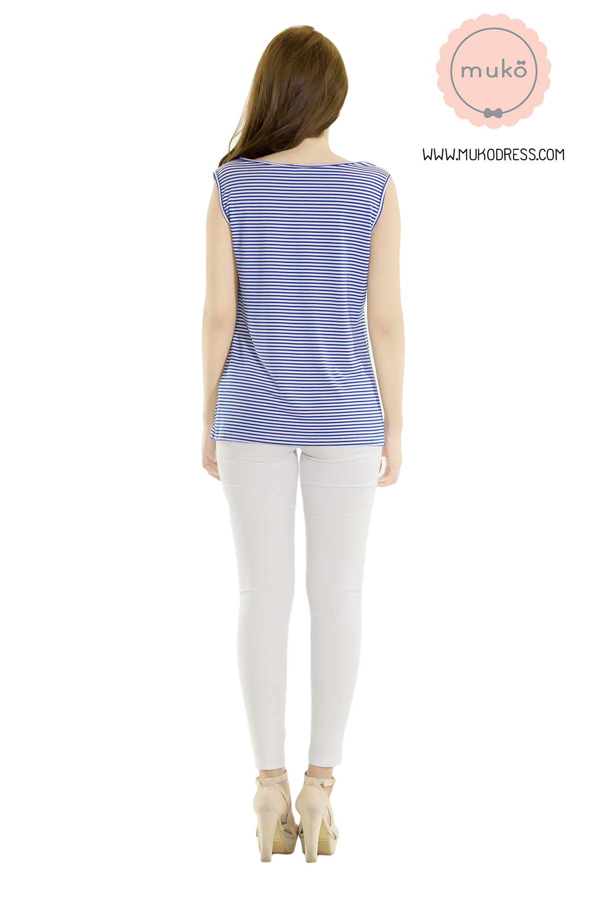 Muko Nicha เสื้อกล้ามให้นม คลุมท้อง ริ้วฟ้า  TC10-004L