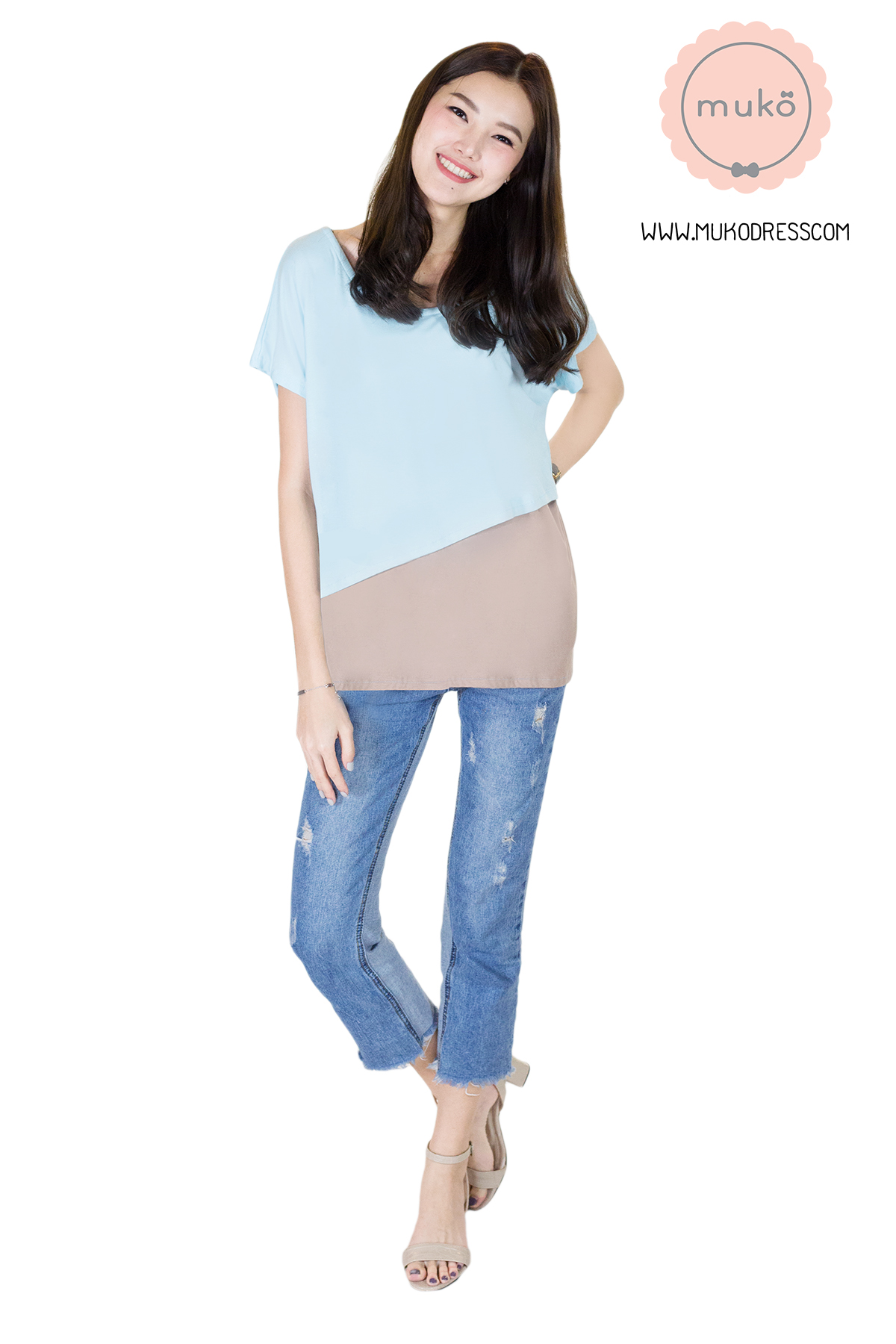 Muko MiLa เสื้อให้นม TC12-026 ฟ้า-ลาเต้ Muko MiLa เสื้อให้นม TC12-026 ฟ้า-ลาเต้