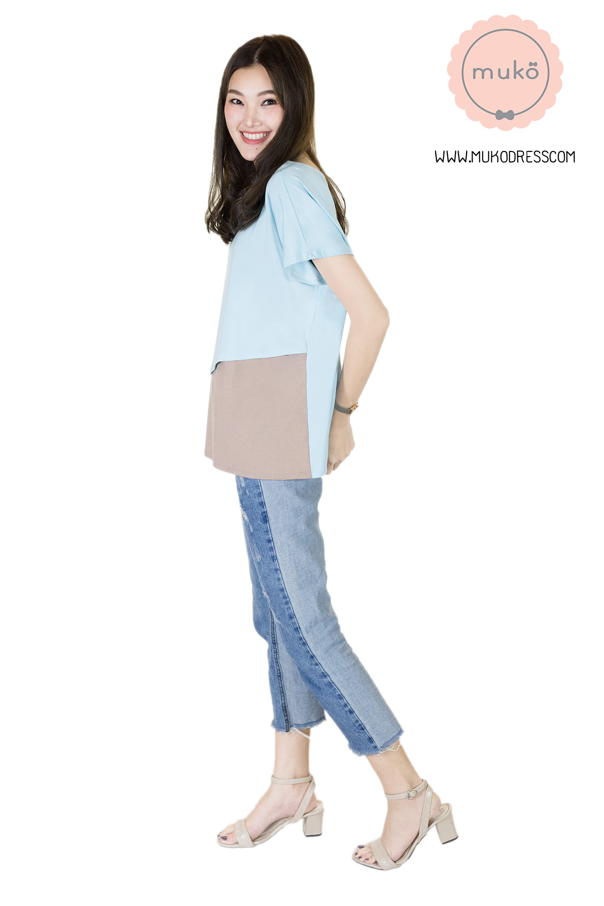 Muko MiLa เสื้อให้นม TC12-026 ฟ้า-ลาเต้ Muko MiLa เสื้อให้นม TC12-026 ฟ้า-ลาเต้