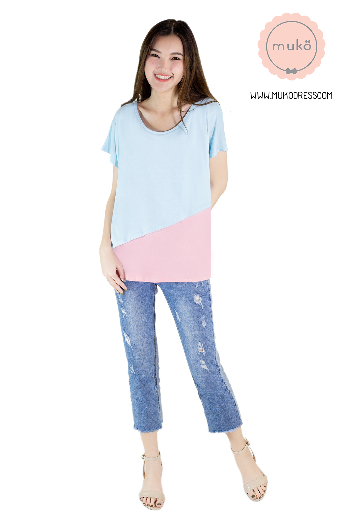 Muko MiLa เสื้อให้นม TC12-036 ฟ้า-ชมพู