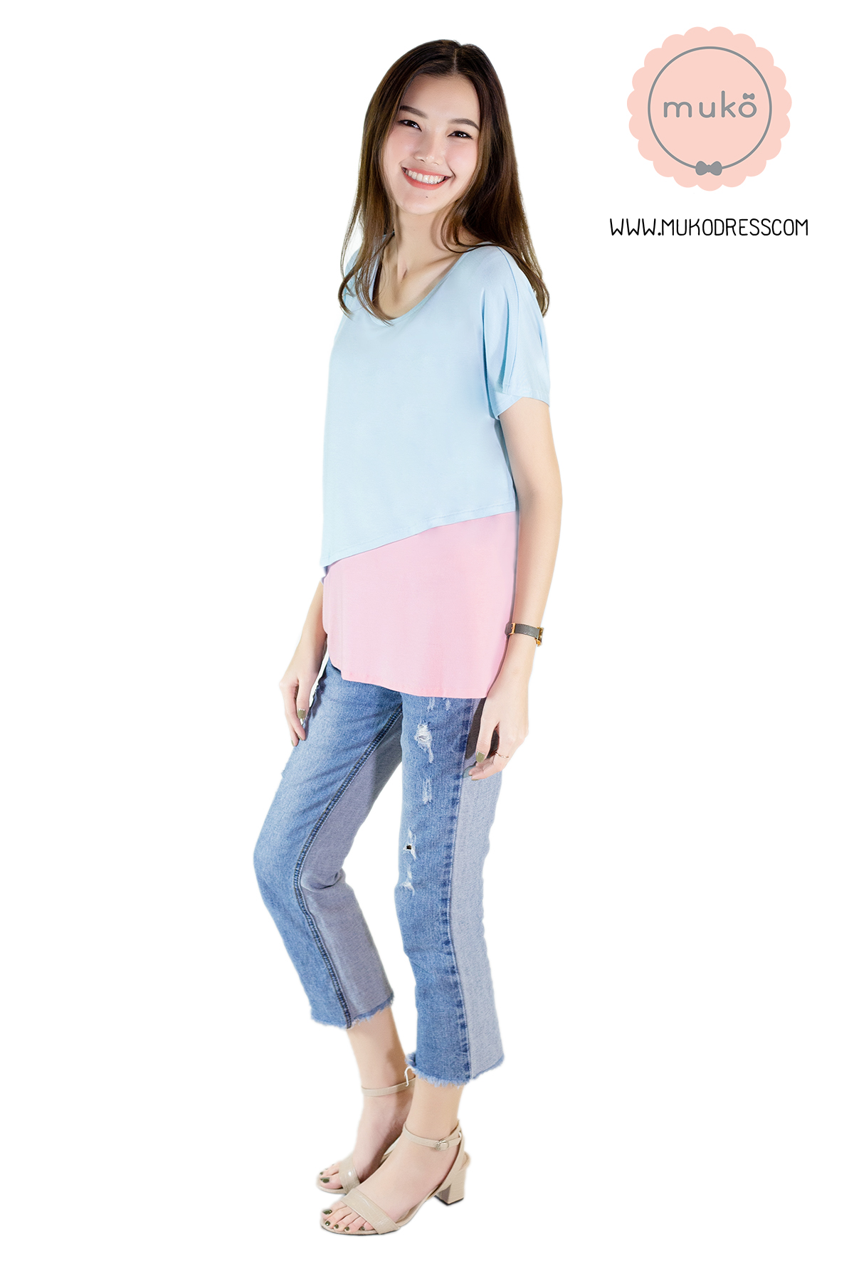 Muko MiLa เสื้อให้นม TC12-036 ฟ้า-ชมพู