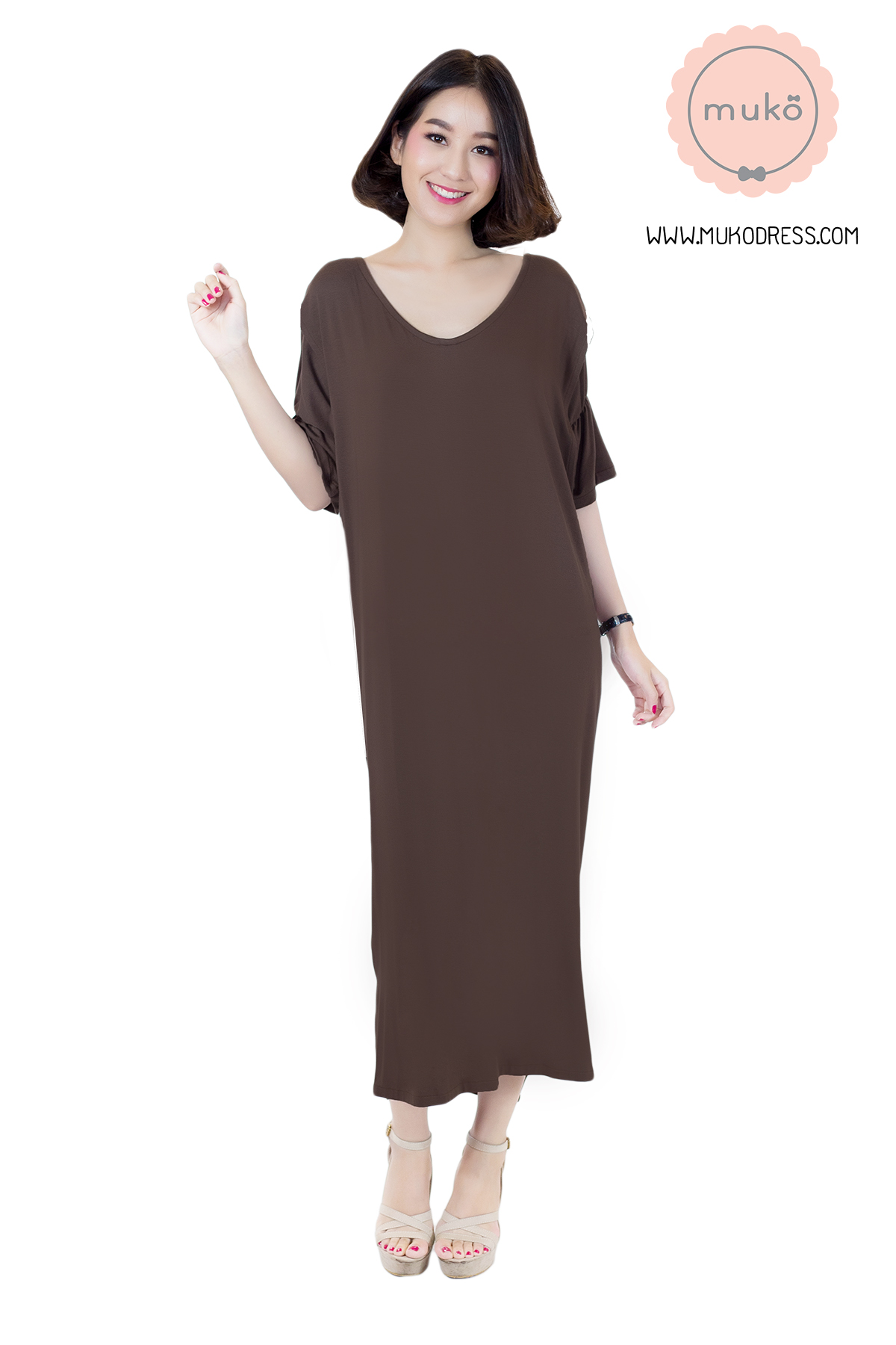 Muko Audrey ชุดคลุมท้อง เปิดให้นม DR22-001 สีน้ำตาล