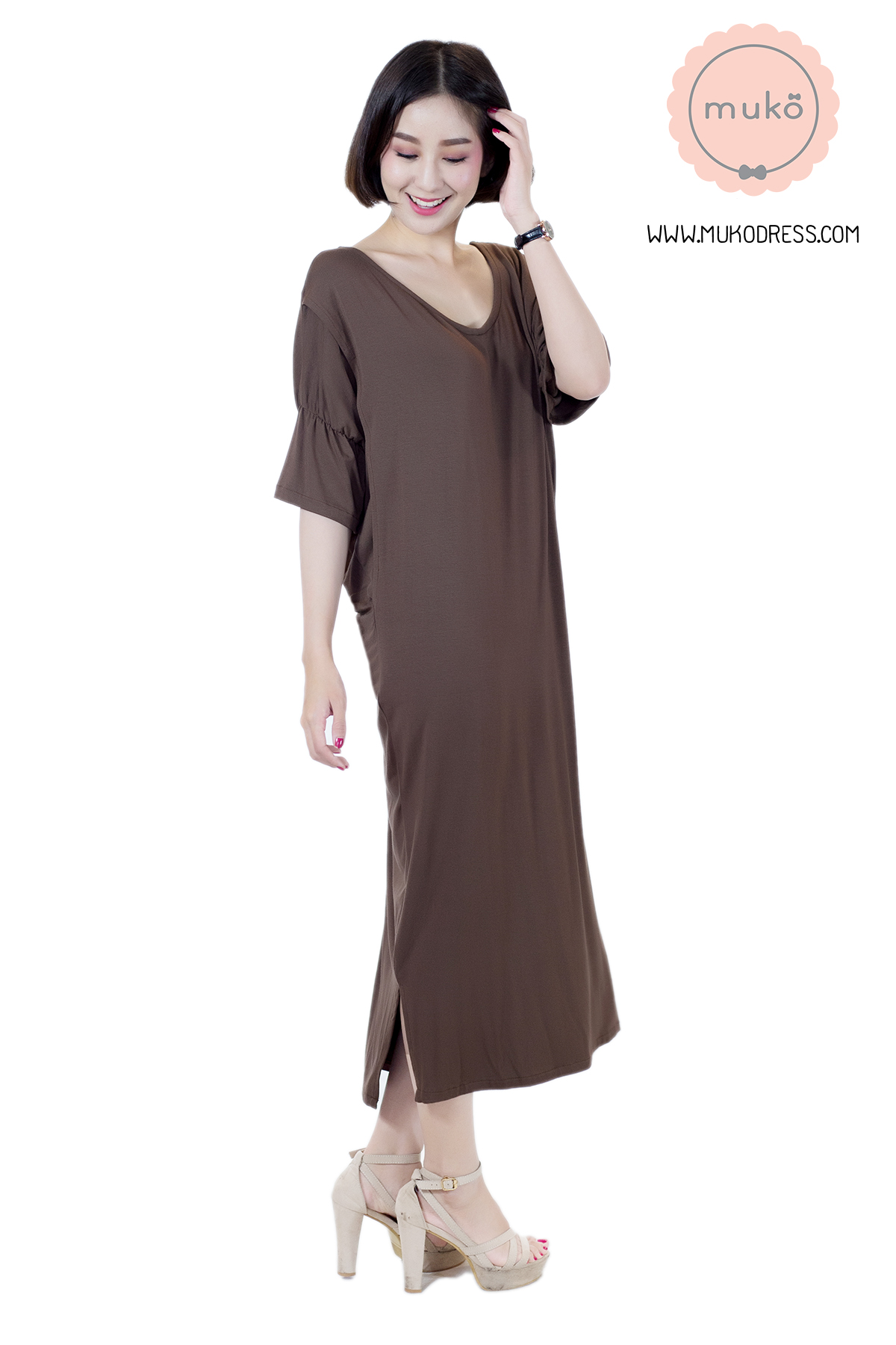Muko Audrey ชุดคลุมท้อง เปิดให้นม DR22-001 สีน้ำตาล