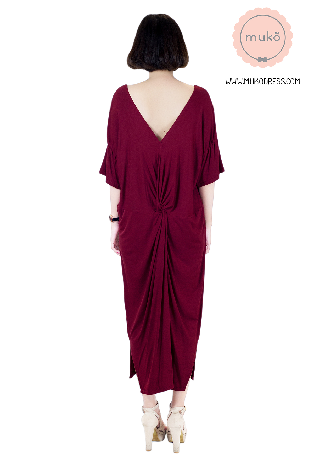 Muko Audrey  ชุดคลุมท้อง เปิดให้นม DR22-002 สีแดงเลือดหมู
