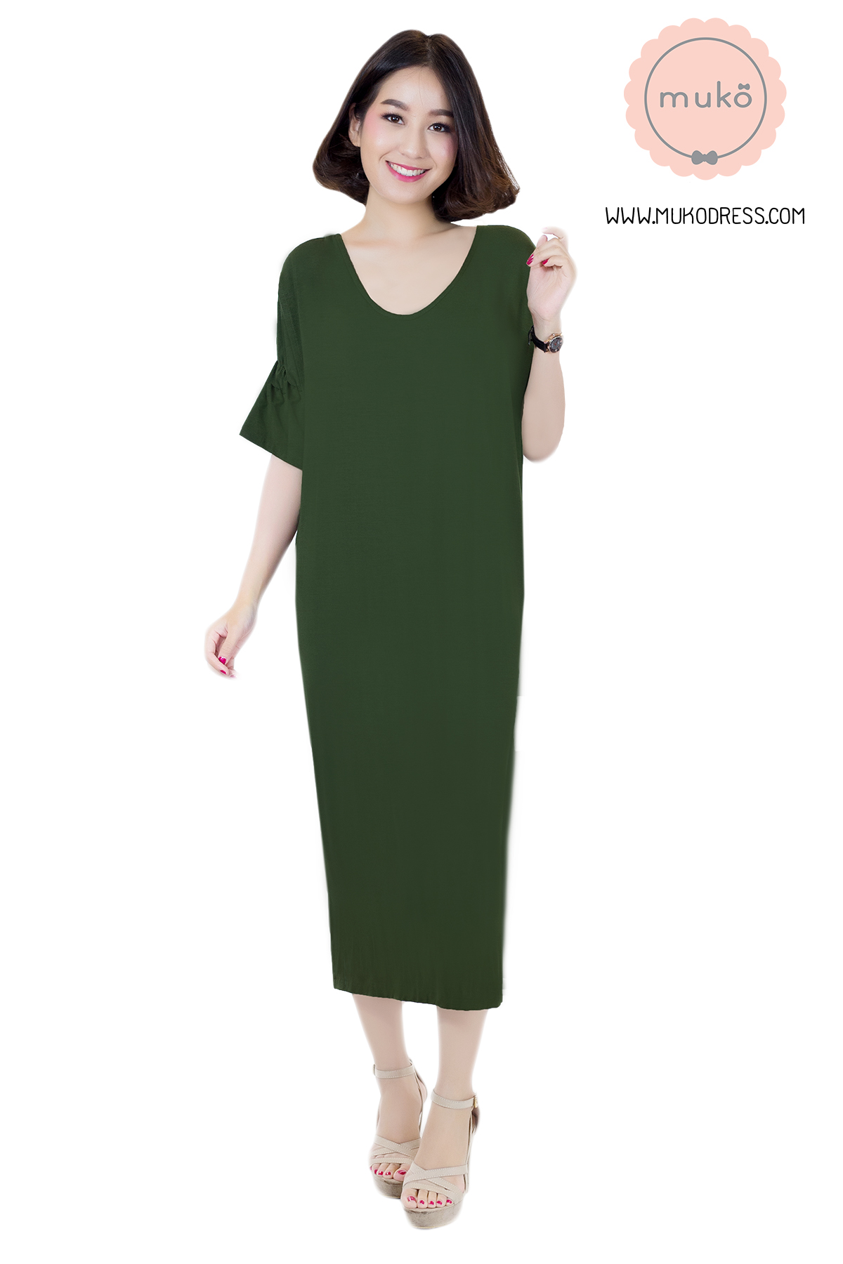 Muko Audrey ชุดคลุมท้อง เปิดให้นม DR22-006 สีเขียวขี้ม้า Muko Audrey ชุดคลุมท้อง เปิดให้นม DR22-006 สีเขียวขี้ม้า