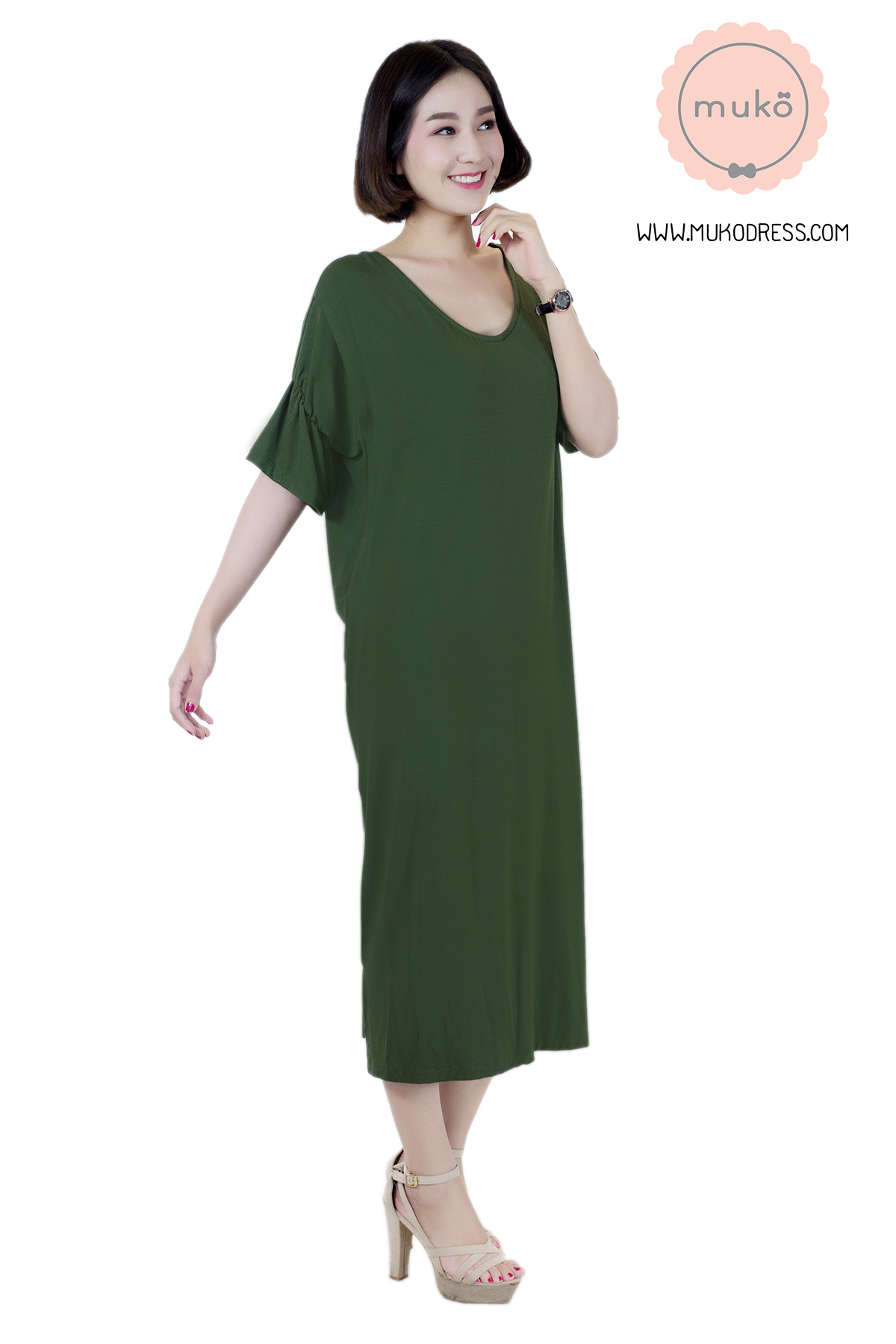 Muko Audrey ชุดคลุมท้อง เปิดให้นม DR22-006 สีเขียวขี้ม้า Muko Audrey ชุดคลุมท้อง เปิดให้นม DR22-006 สีเขียวขี้ม้า