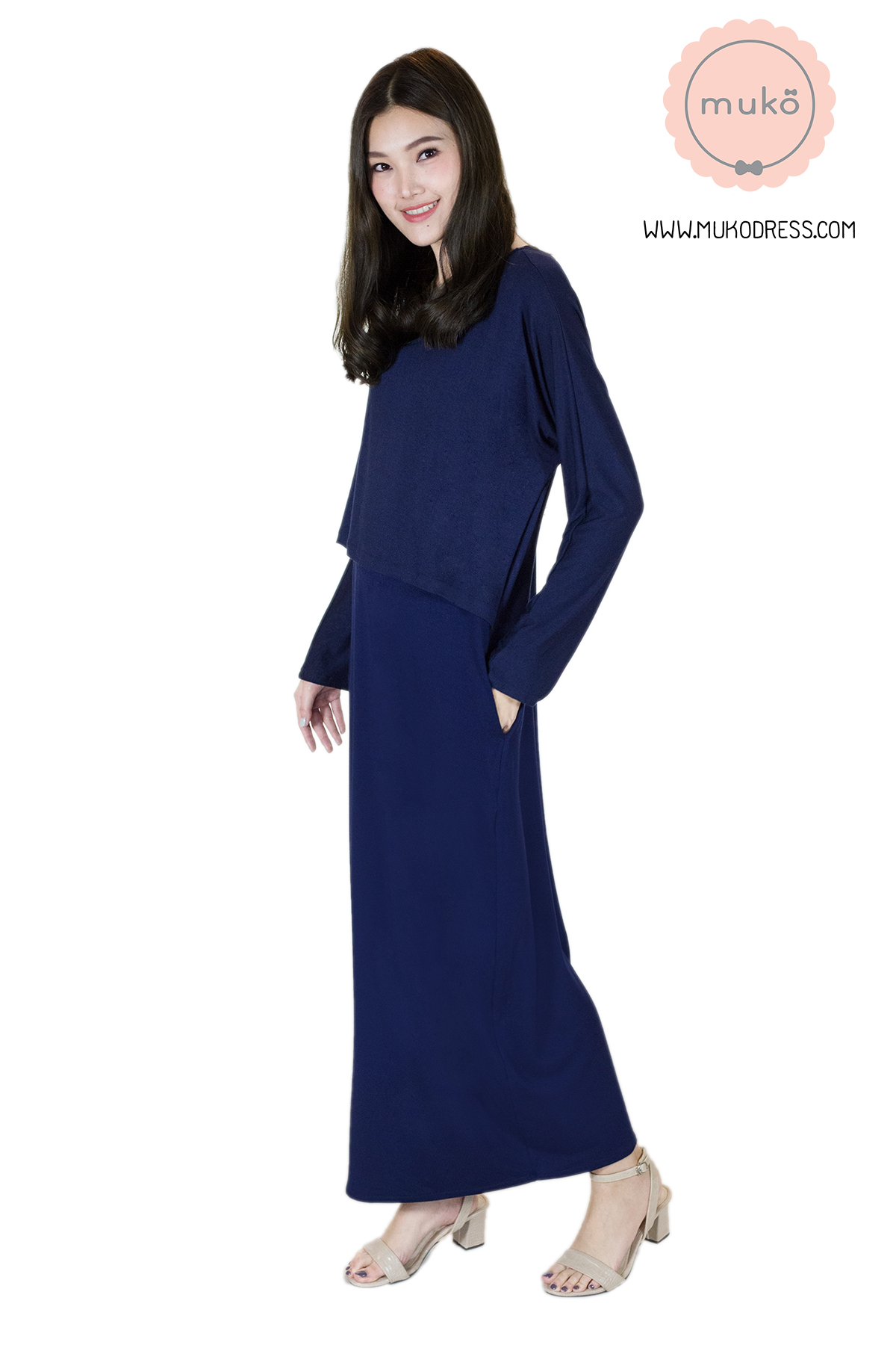 Muko Manami เดรสยาวให้นม คลุมท้อง MR03-001 สีกรม