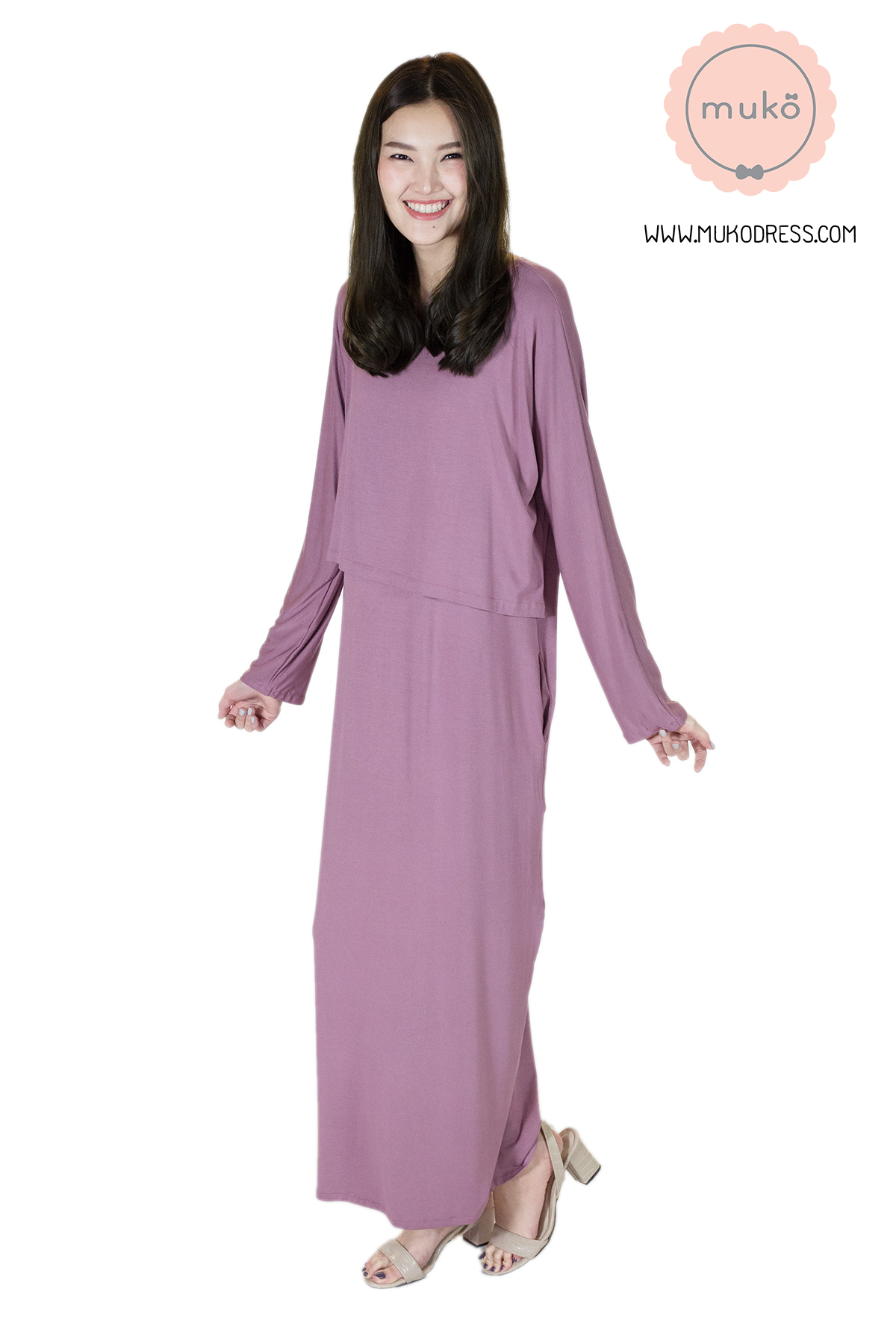 Muko Manami เดรสยาวให้นม คลุมท้อง MR03-002 สีกะปิ