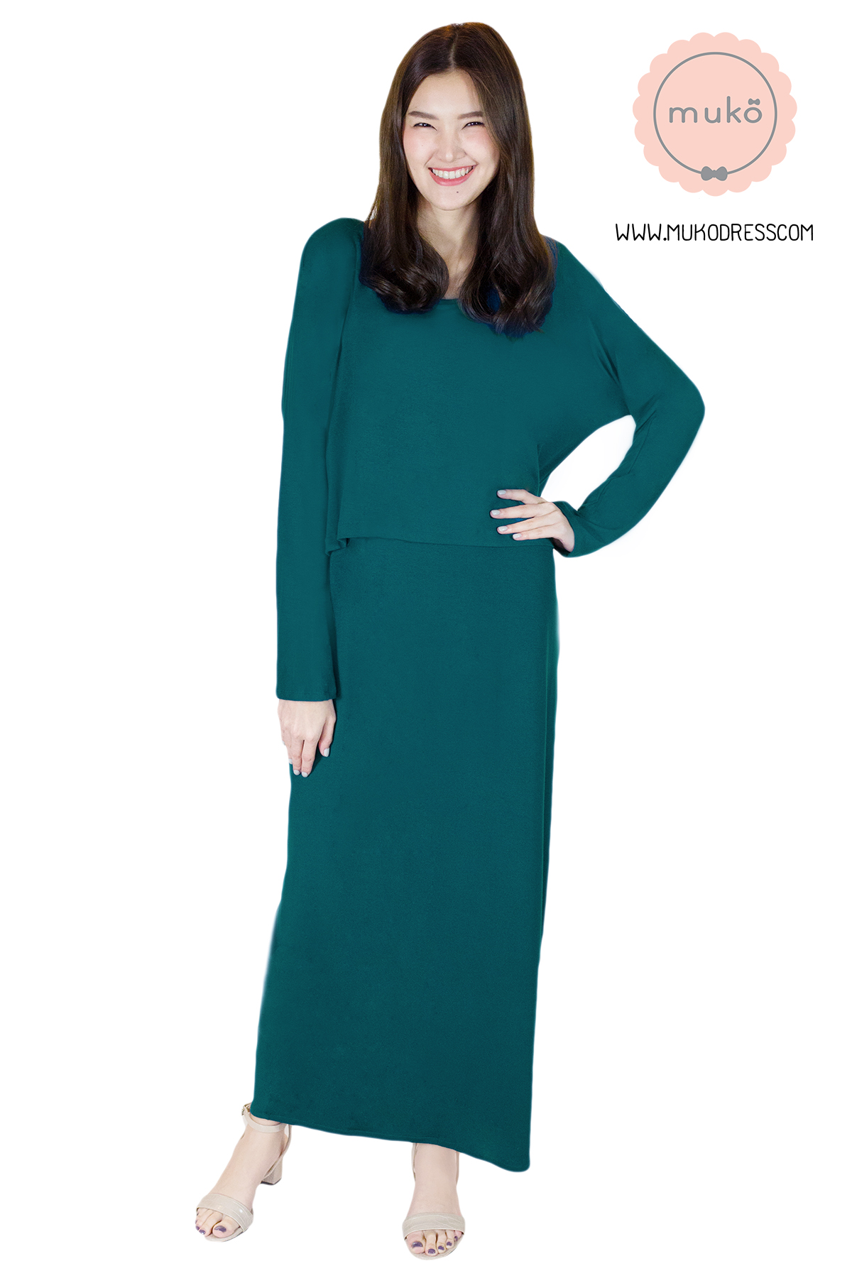 Muko Manami เดรสยาวให้นม คลุมท้อง  MR03-003 สีฟ้าน้ำทะเล