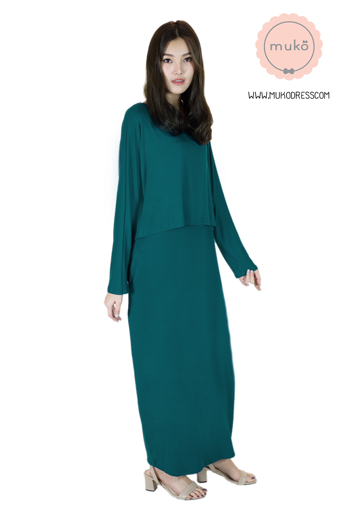 Muko Manami เดรสยาวให้นม คลุมท้อง  MR03-003 สีฟ้าน้ำทะเล