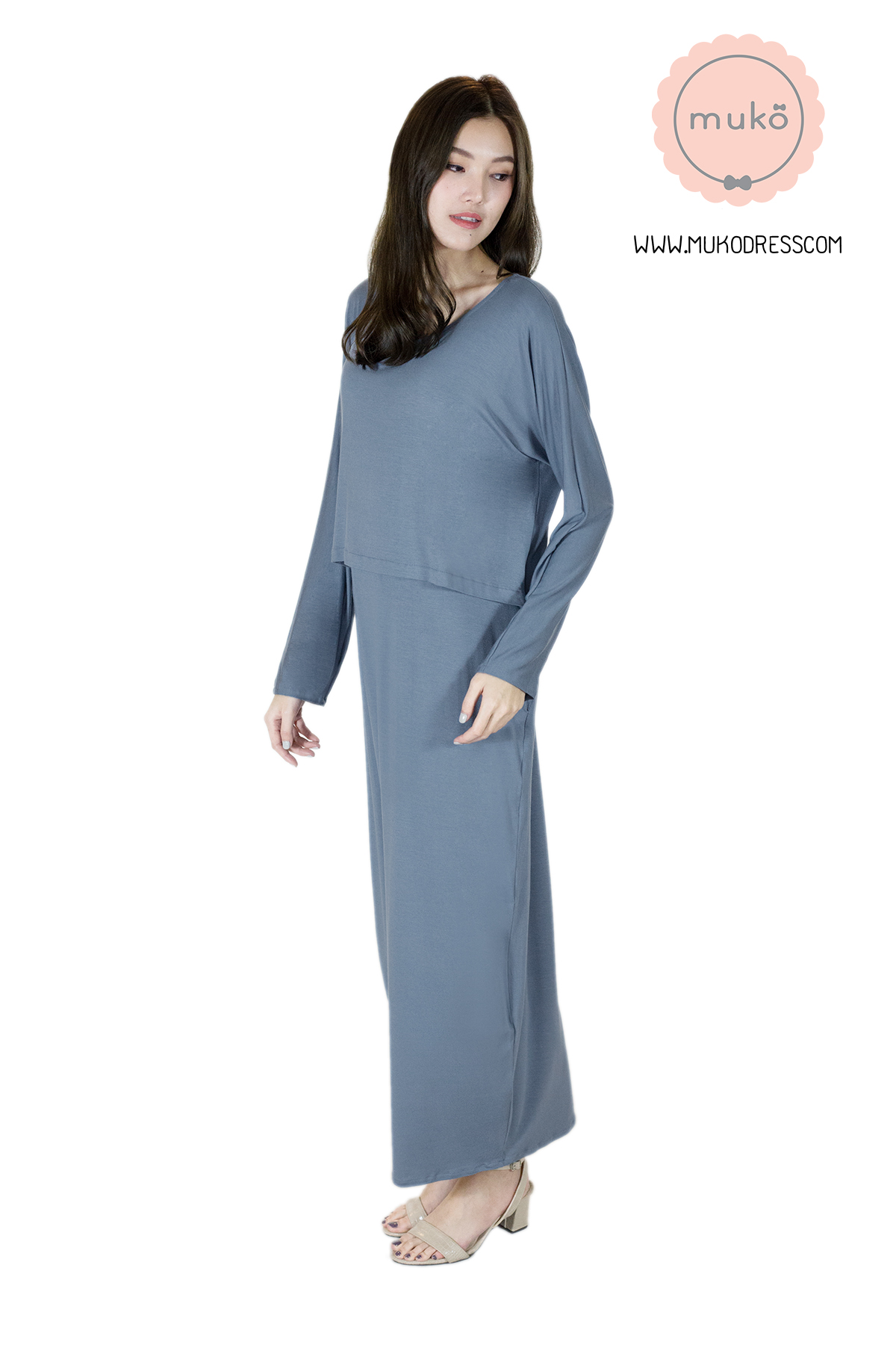 Muko Manami เดรสยาวให้นม คลุมท้อง MR03-007 สีคราม