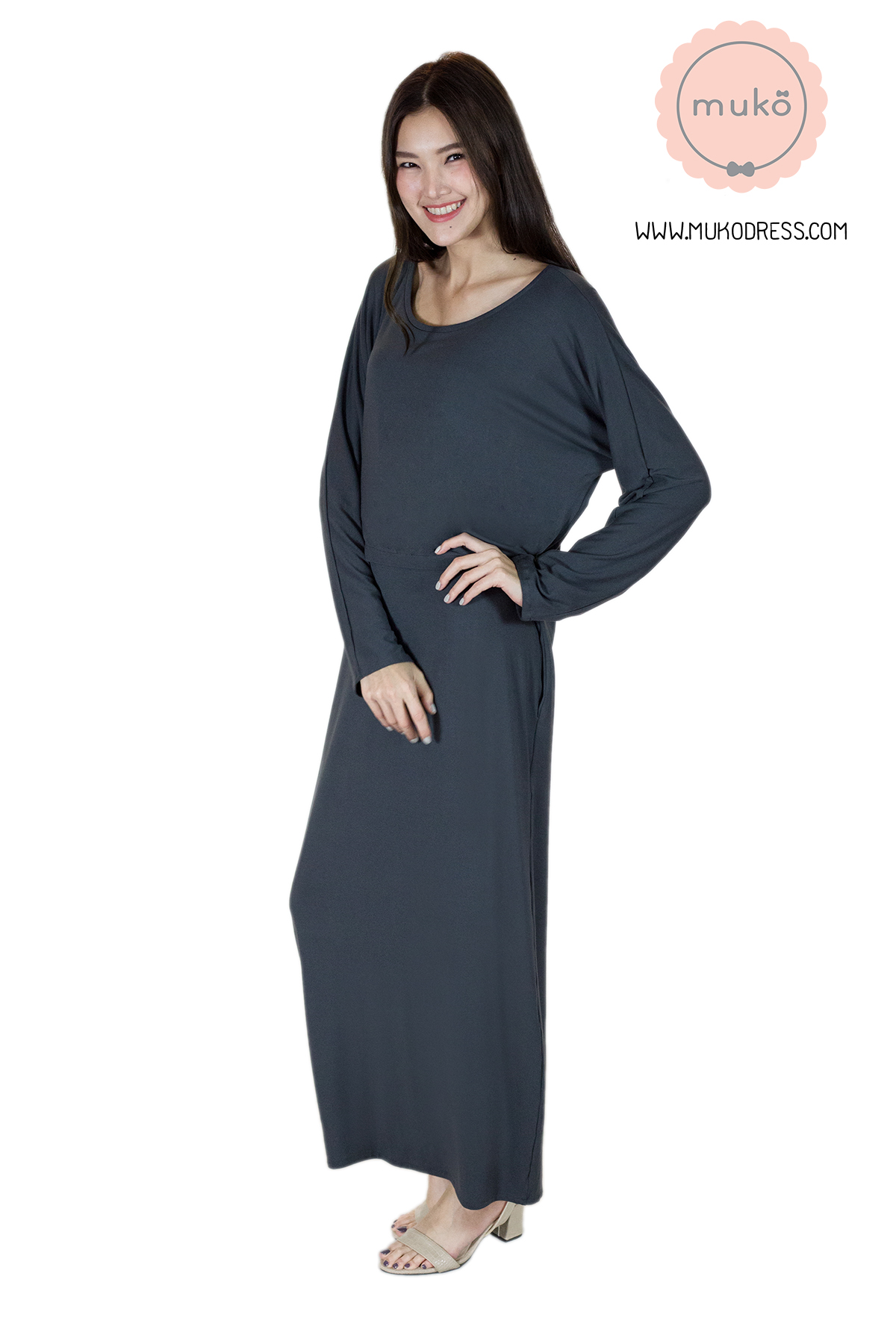 Muko Manami เดรสยาวให้นม คลุมท้อง MR03-008 สีเทาเงา