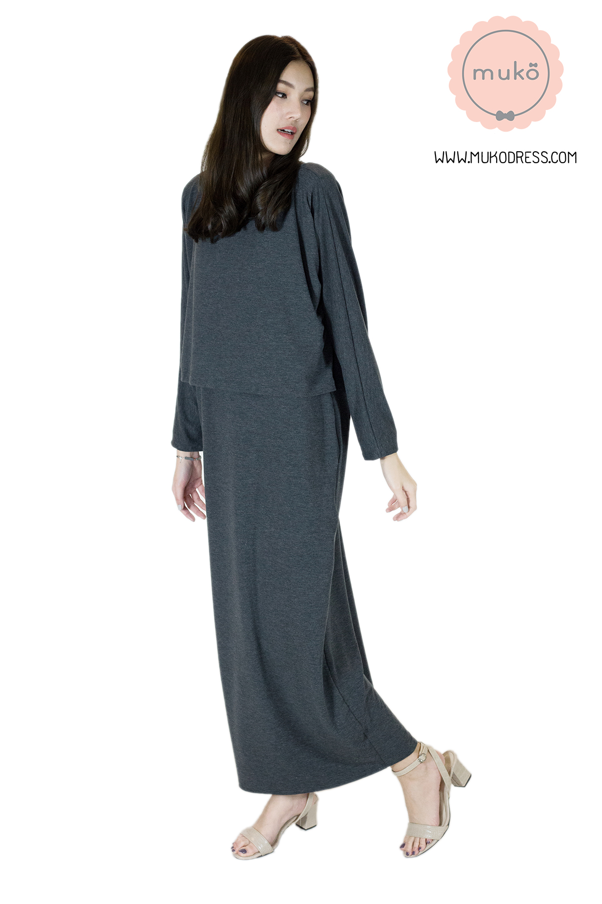 Muko Manami เดรสยาวให้นม คลุมท้อง MR03-009 สีเทาเข้ม